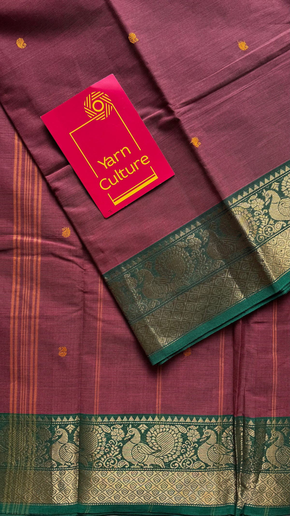 Terracotta red with green zari border kanchi cotton saree - YCCOTNCKSE18