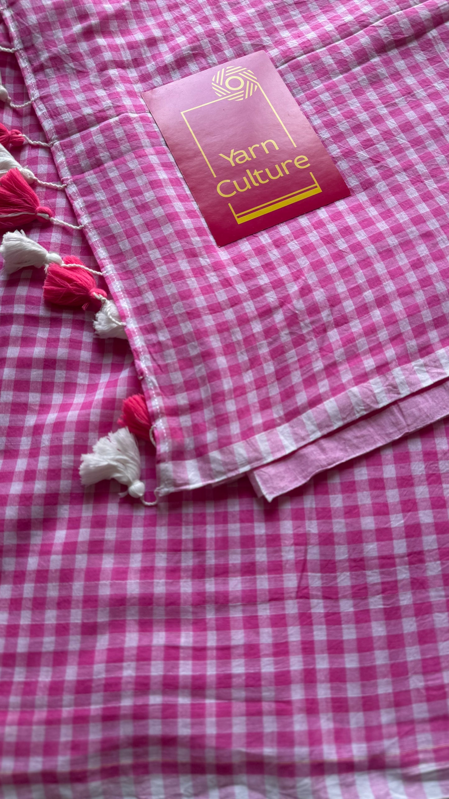 Hot pink and white checkered mul cotton saree  - YCBCMCCMA25