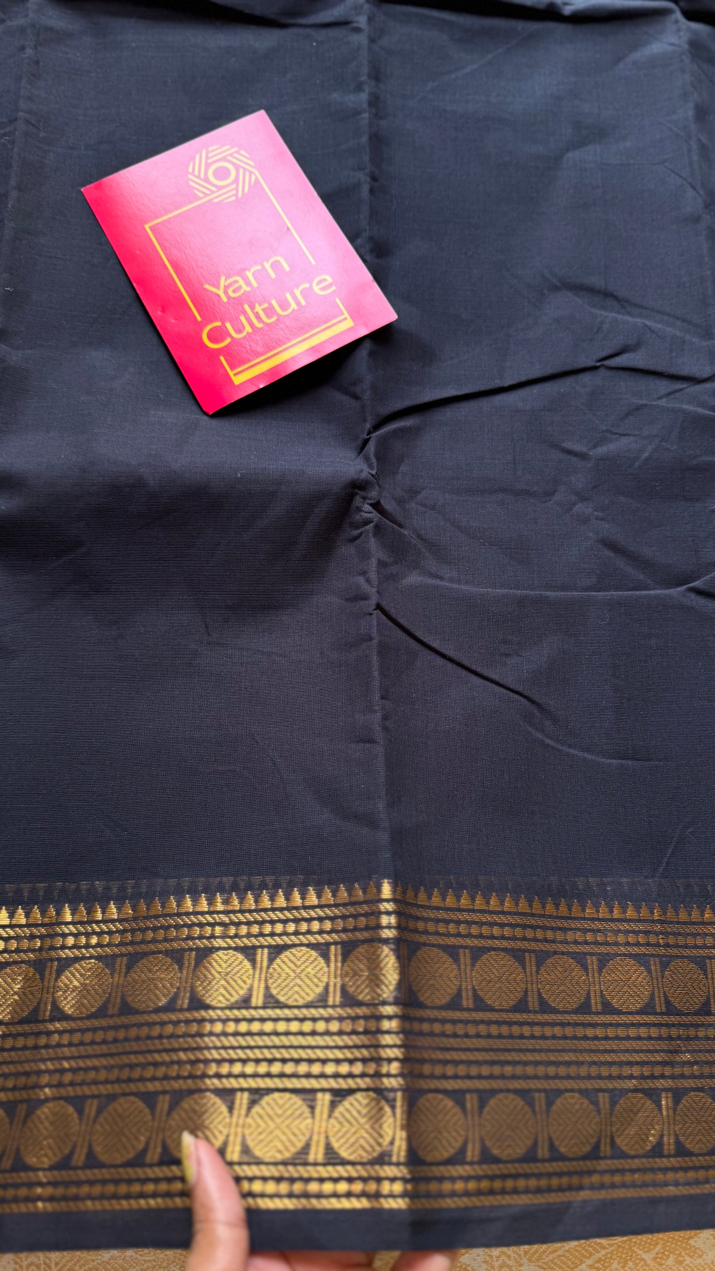 Chettinad cotton saree in black with zari motif border - YCCOTNJUCC08