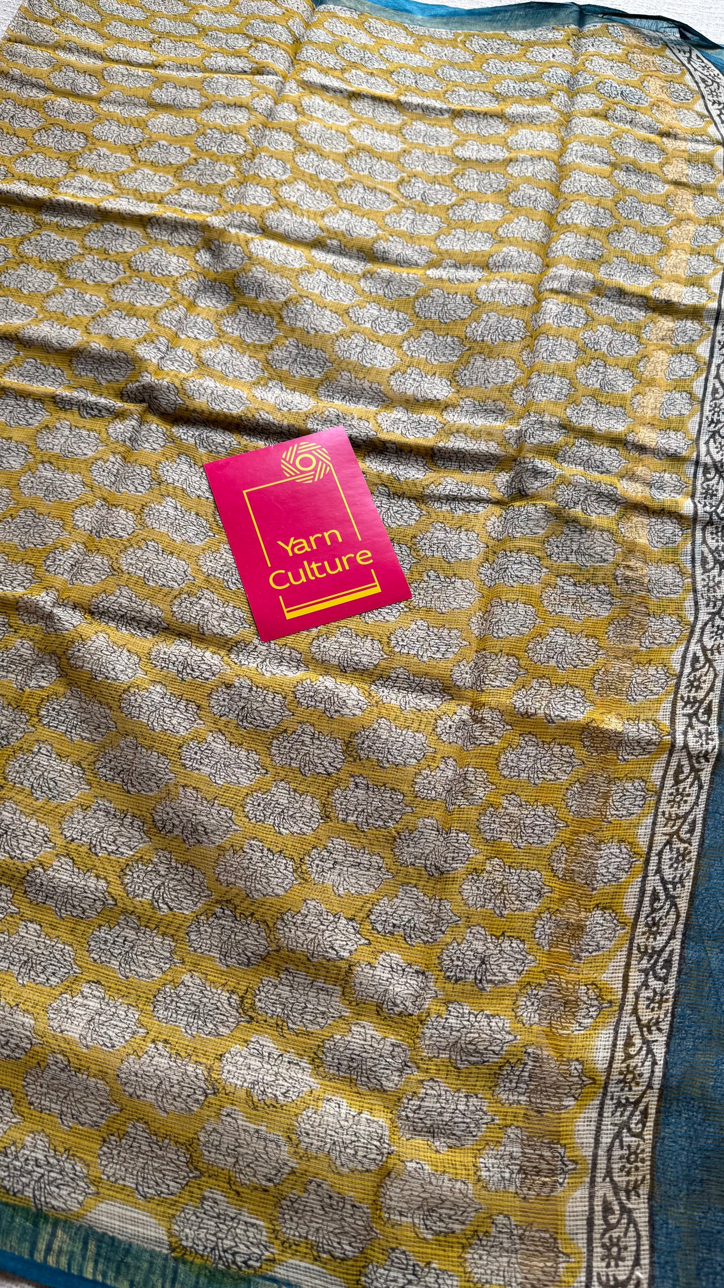 Pina Colada - Ivory with yellow kota doria saree, with gold zari border - YCTORKDAP12