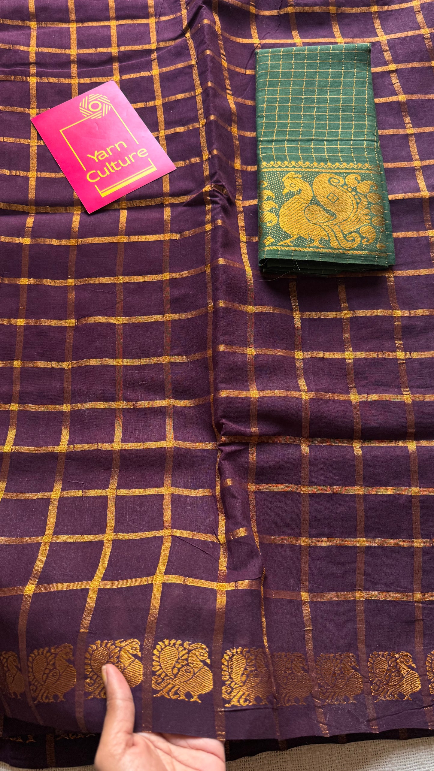 Purple brown pavithra kattam kattuchayam dyed madurai cotton saree - YCCOTNMSFE128