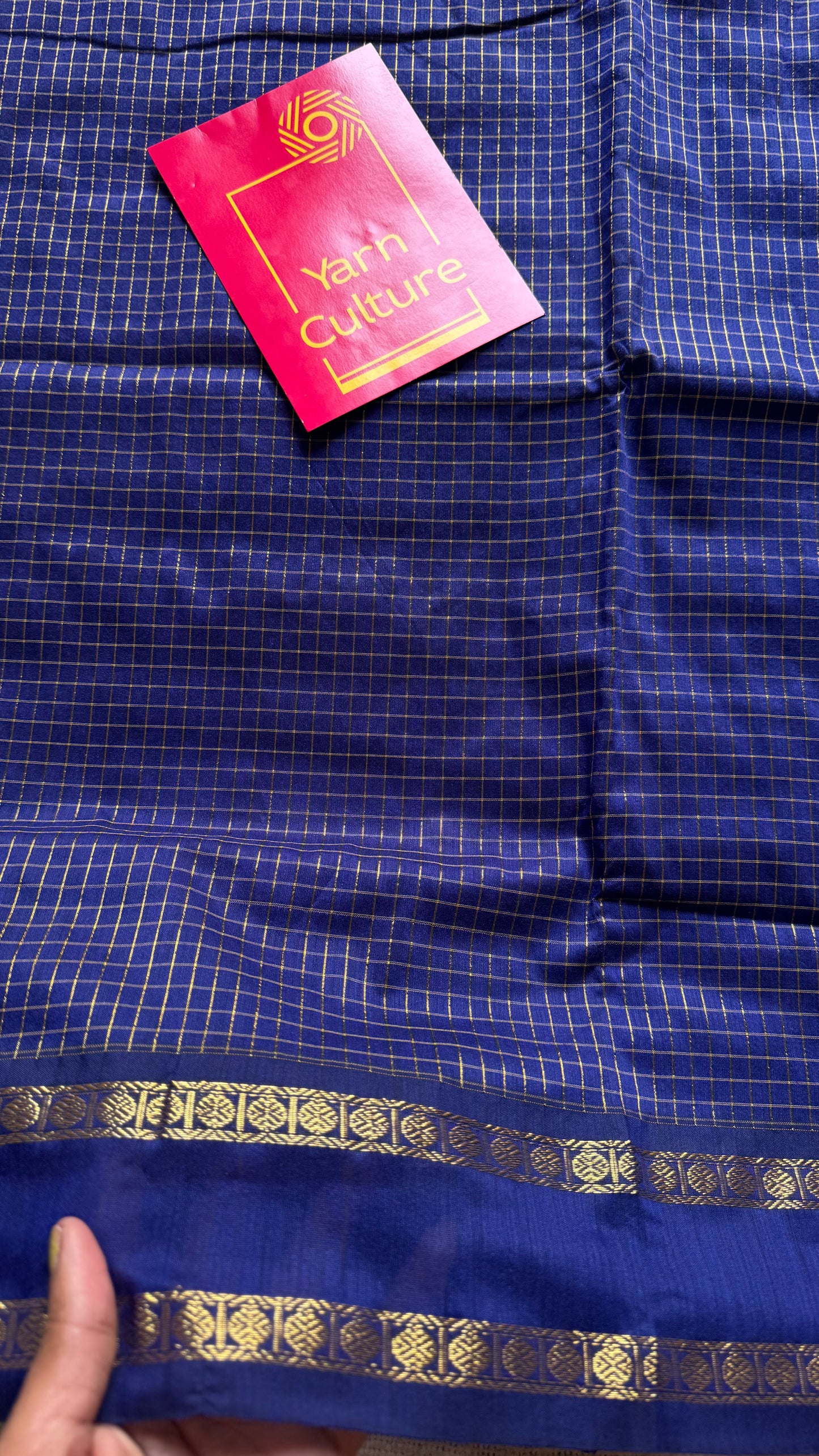 Royal blue, arani zari checks saree, cotton silk - YCCOTNARFE49