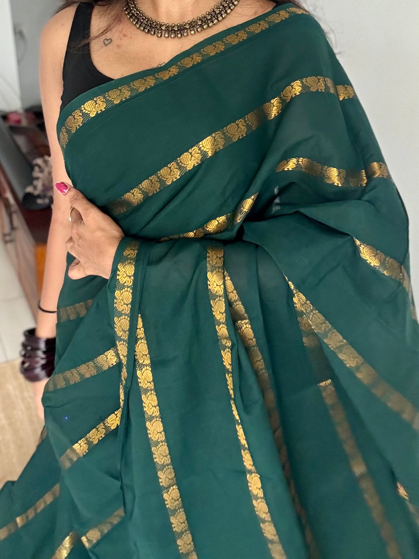 Dark green, peacock motif sungudi cotton - YCCOTNOCSC52