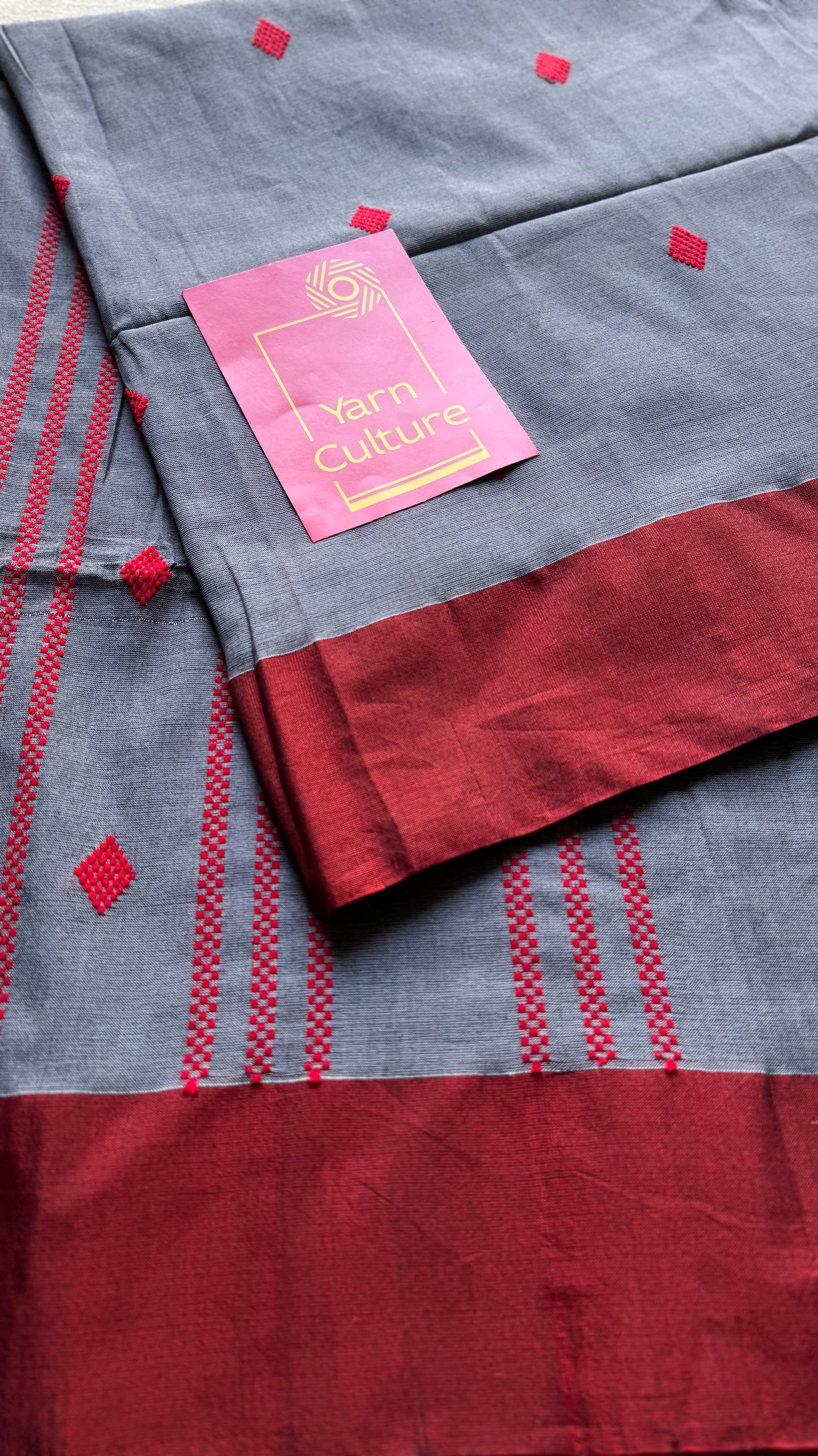 Grey with maroon, soft khadi cotton with woven motifs - YCBCKCDE24