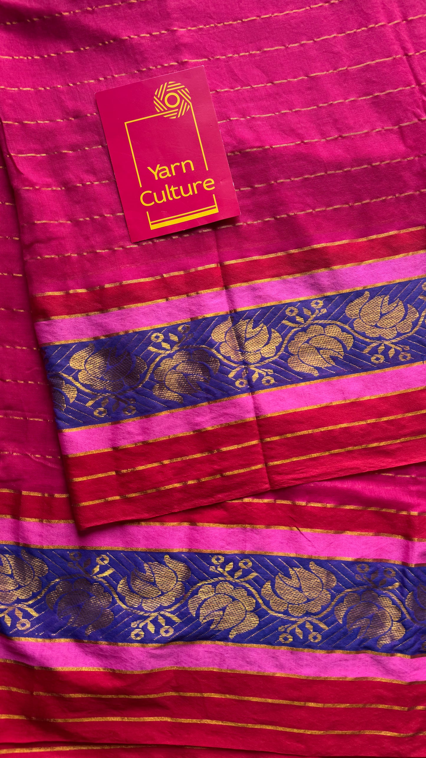 Rani pink mul with red and purple brocade border - YCBCMCNO71