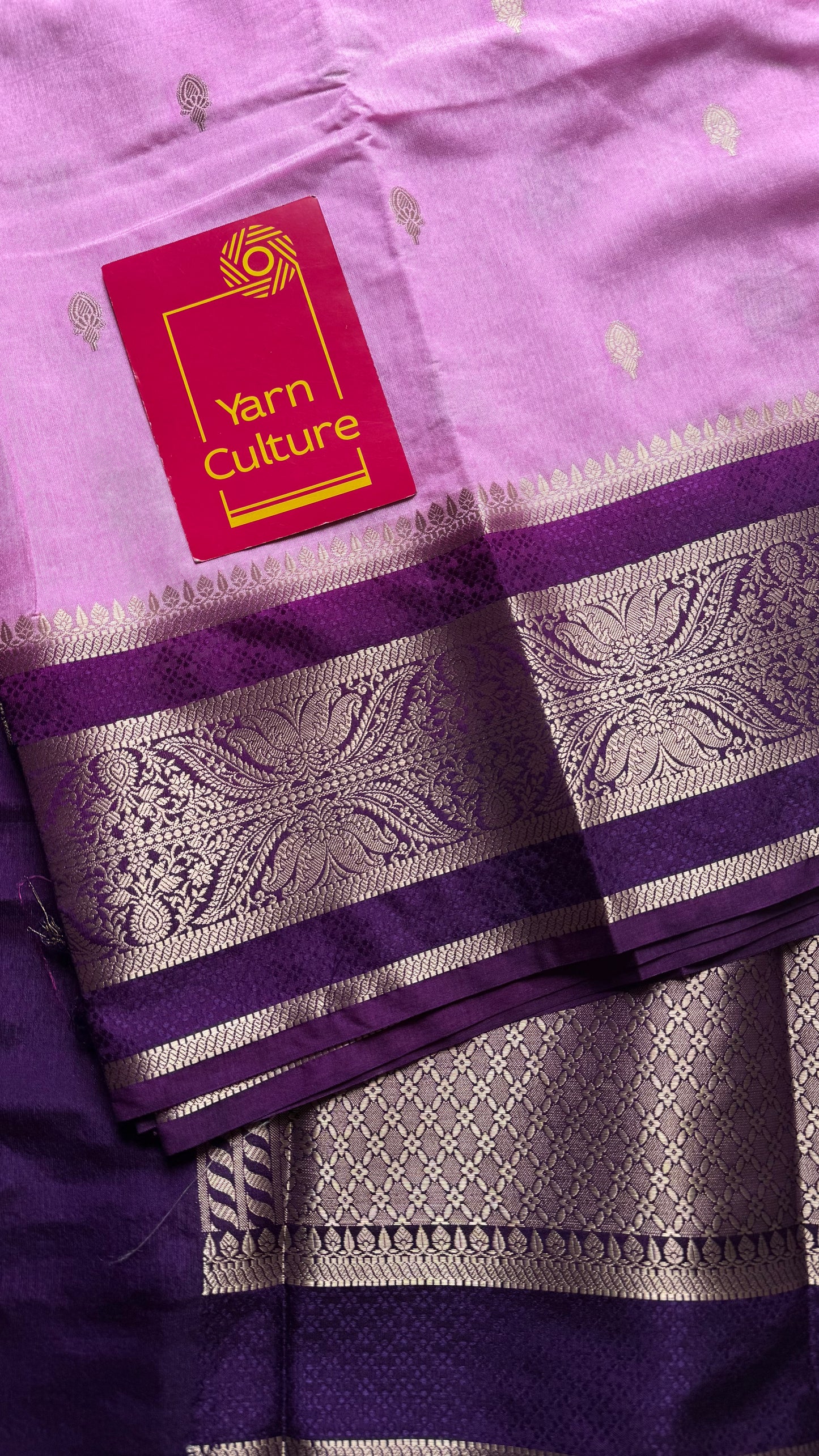 Pink with purple border, Banarasi semi-silk - YCDESE04