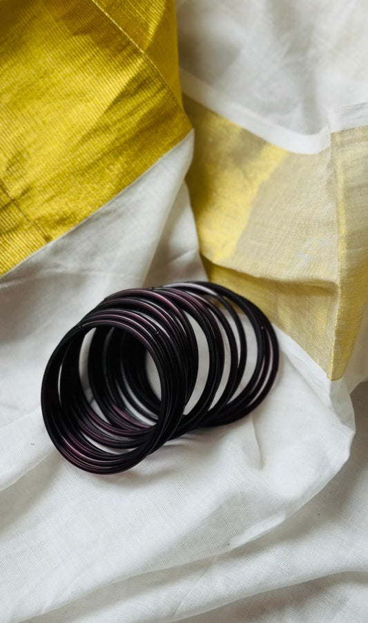 Dark brown glossy glass bangles, set of 12 - YCBANGL840