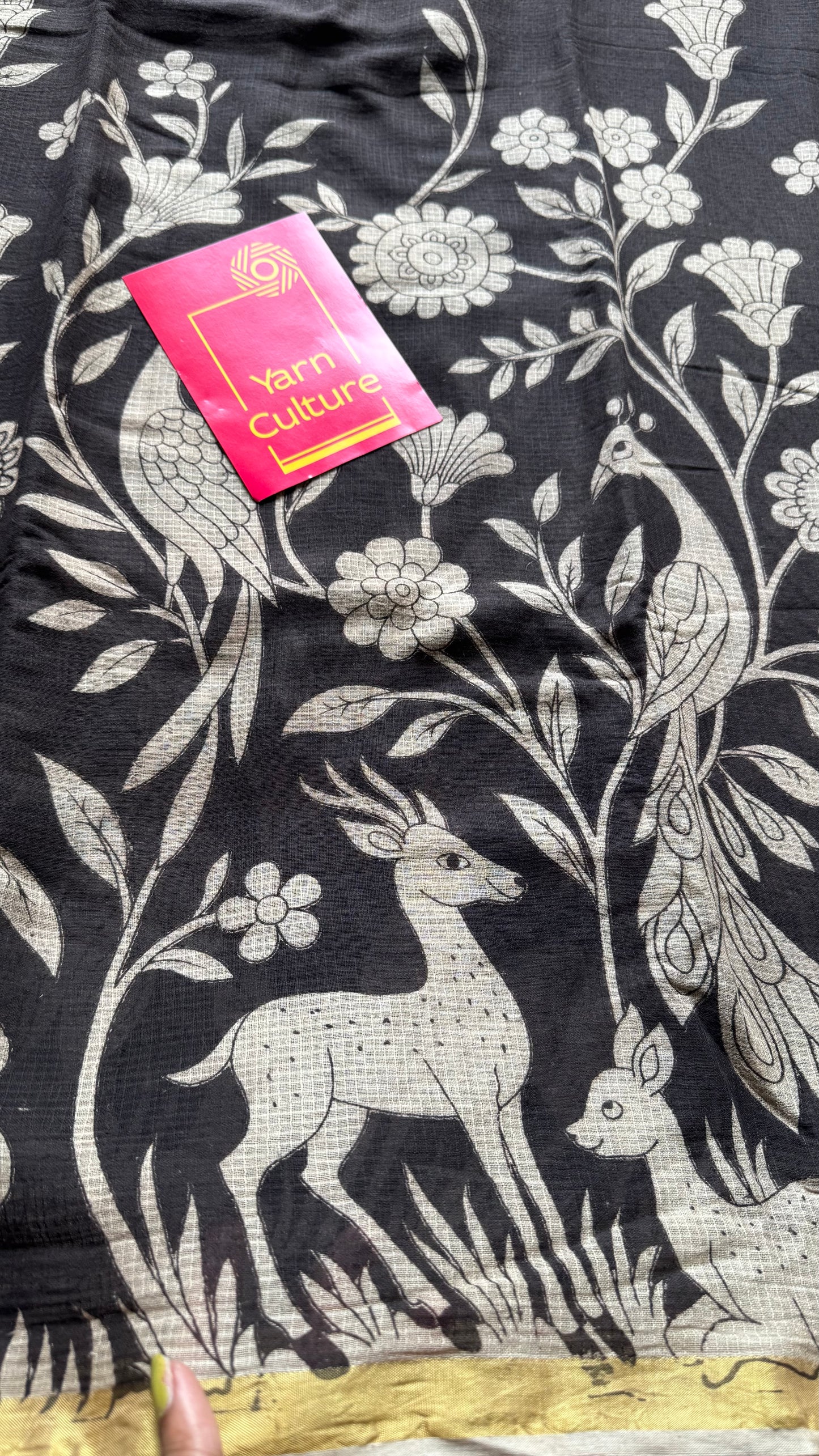 Black floral kalamkari saree in kota - YCWOTDMA356