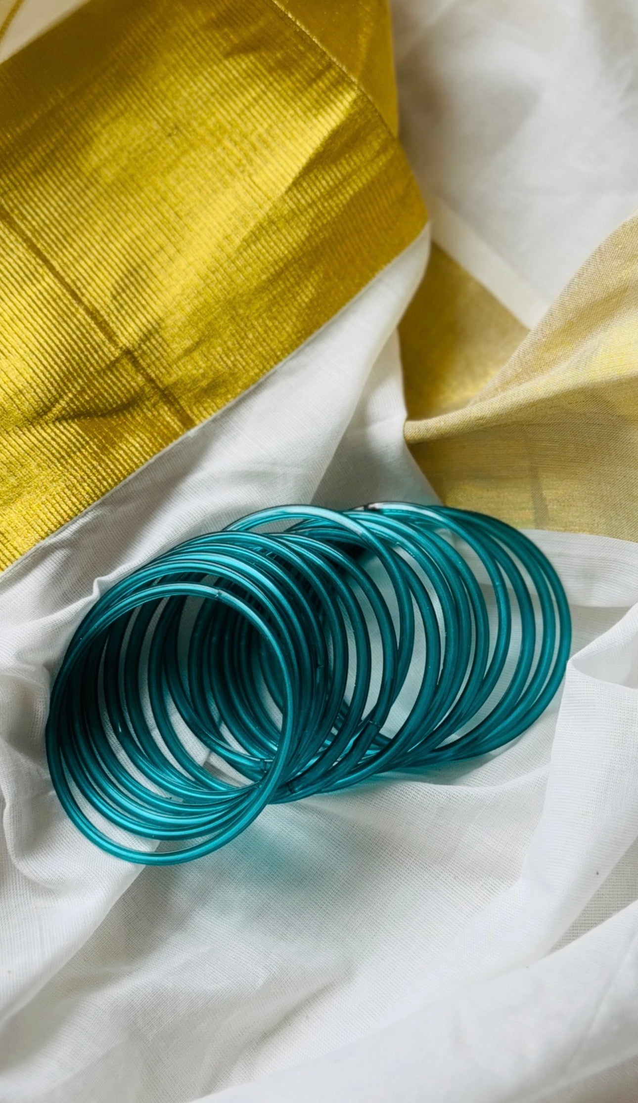 Peacock blue glossy glass bangles, set of 12 - YCBANGL837