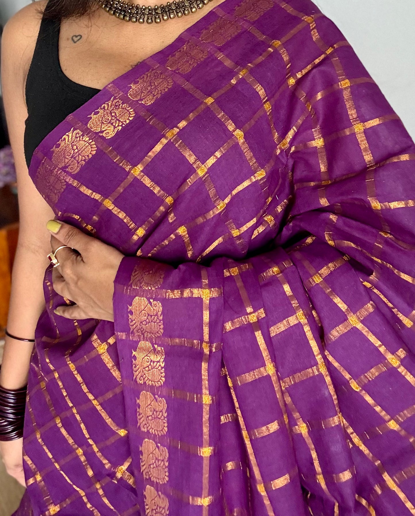 Purple pavithra kattam kattuchayam dyed madurai cotton saree - YCCOTNMSFE140