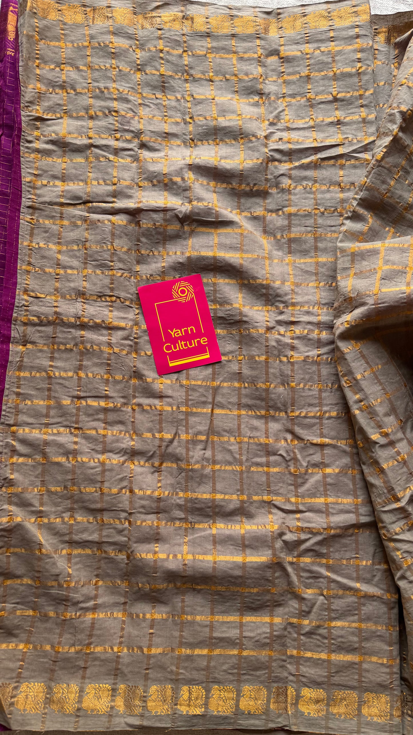 Magenta with warm grey, sungudi cotton half-half saree - YCCOTNMSFE345