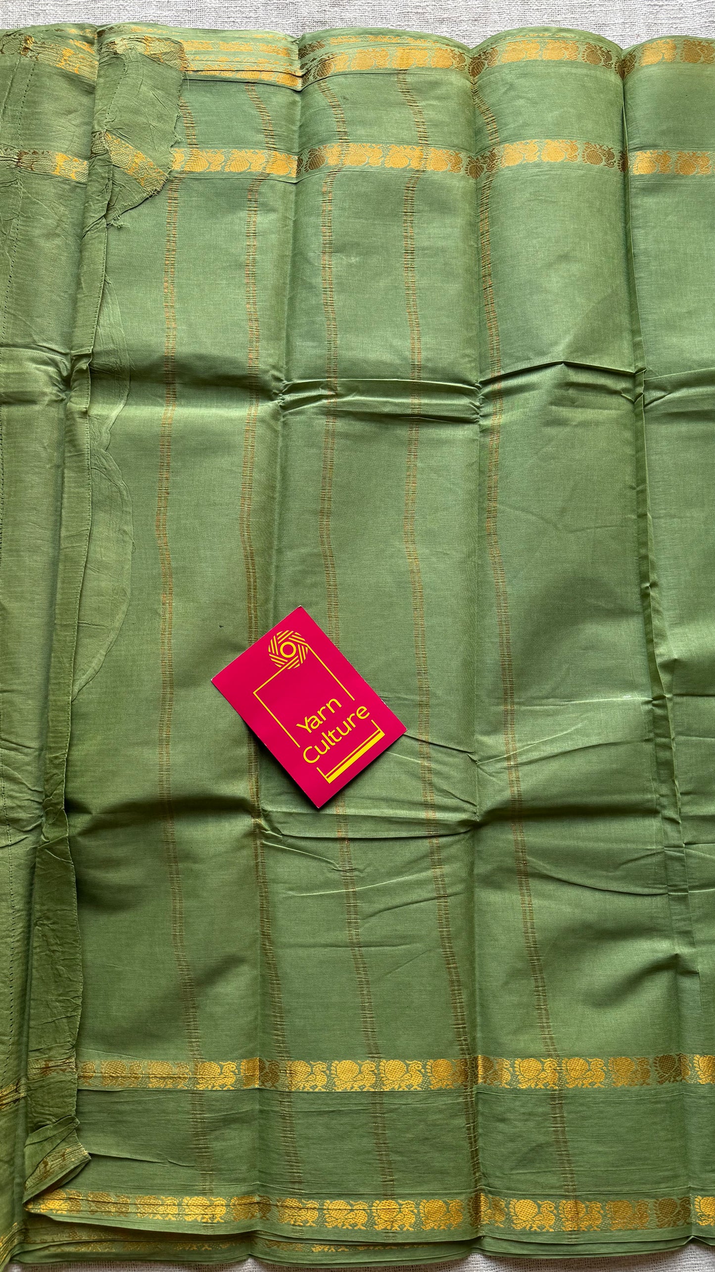 Sage green rettaipettu peacock double bordered, kattuchayam dyed madurai cotton saree - YCCOTNMSFE272