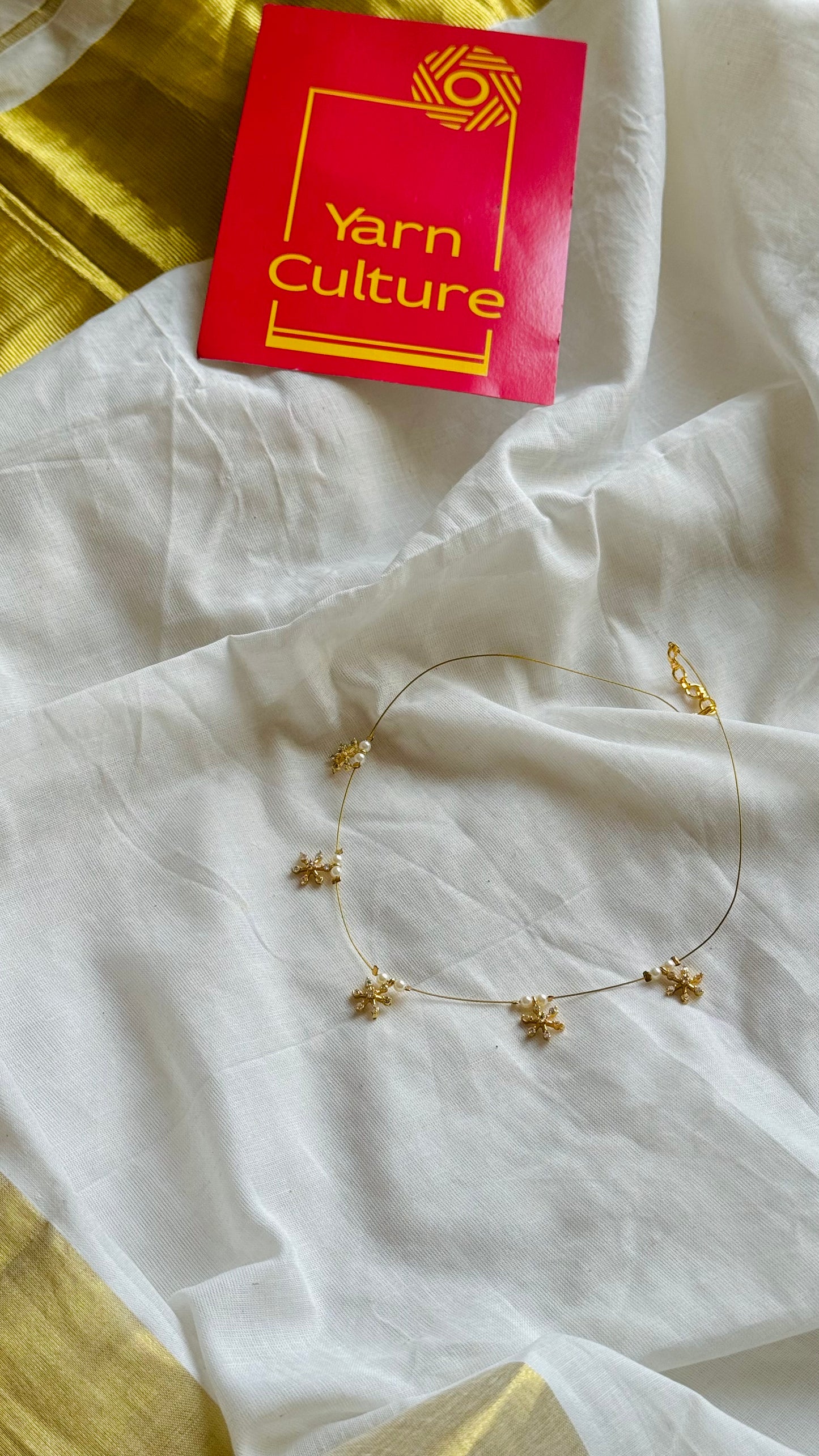 5 floral white stone pendants with white beads, invisible neckpiece - YCGPNP806
