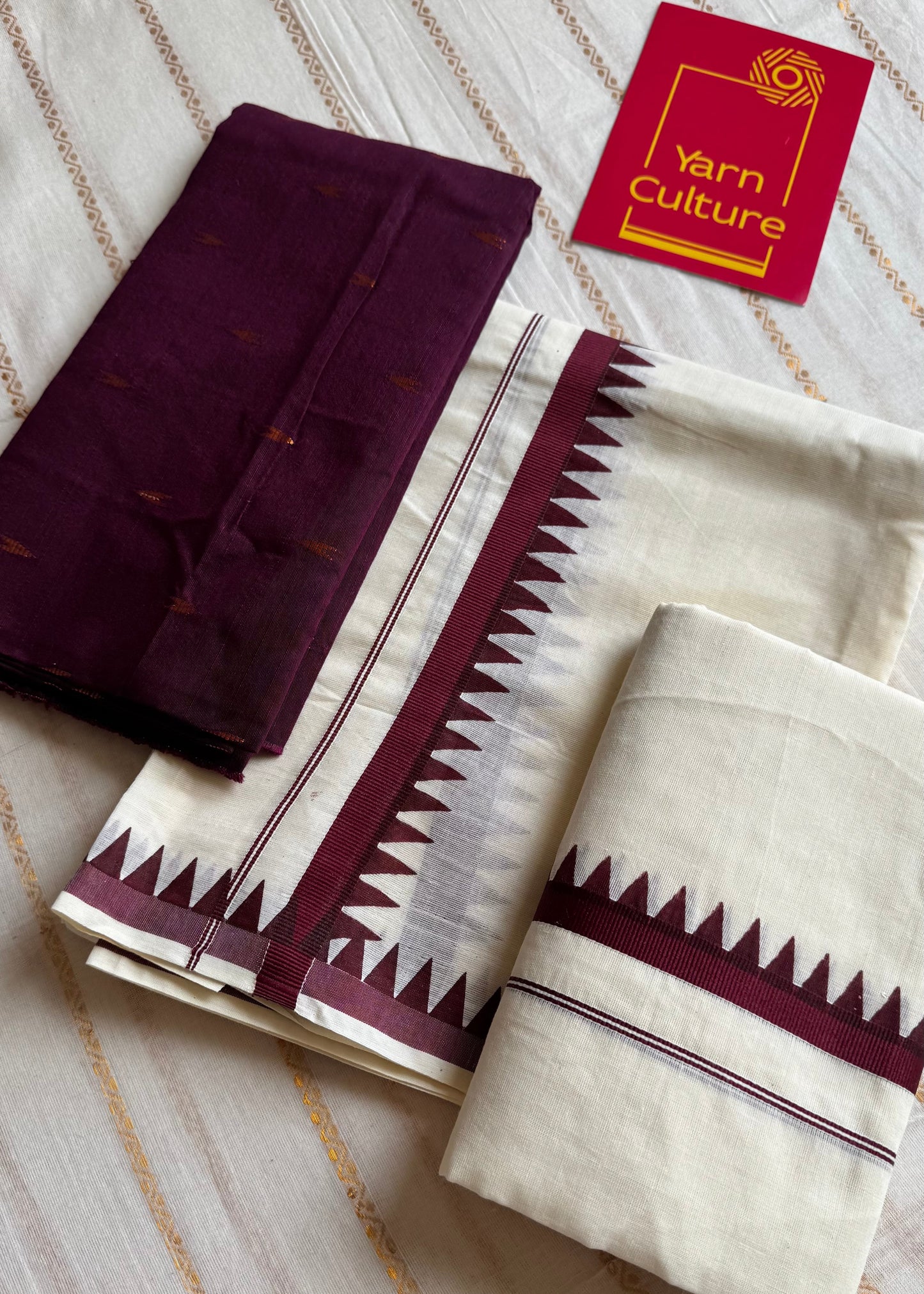 Set mund, dark maroon temple border - YCIEON114