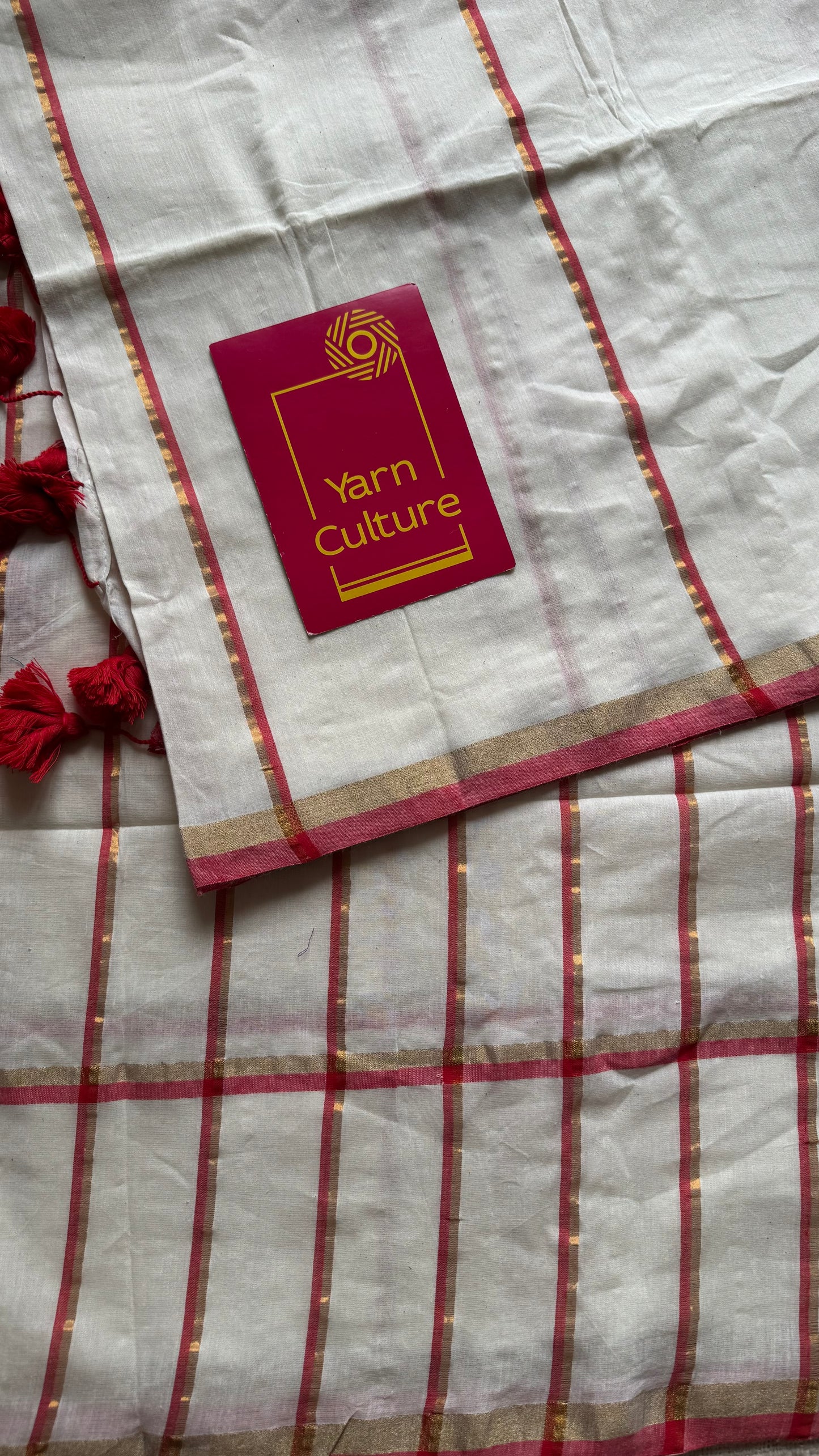 Cream with red and gold stripes, soft cotton silk - YCBCDP16