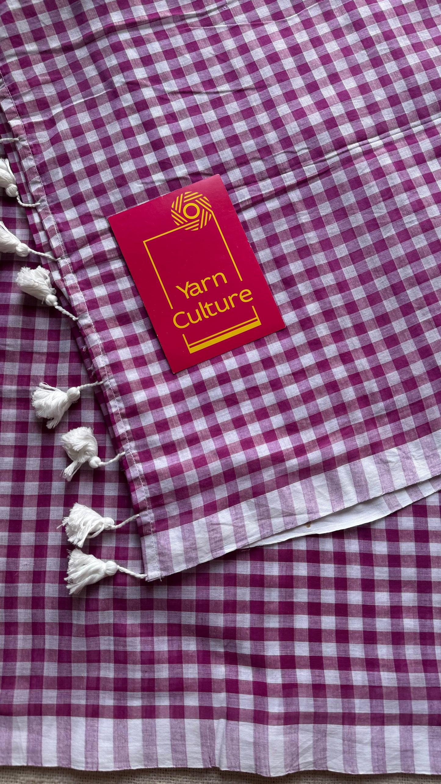 Purple and white checkered mul cotton saree  - YCBCMCCMA30