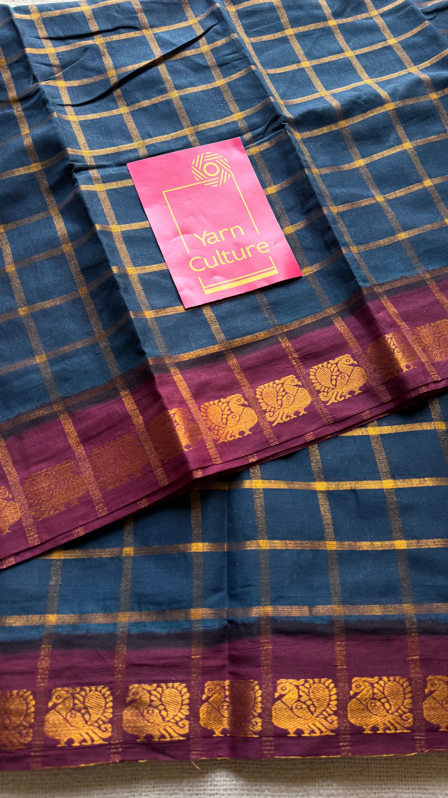 Teal blue with maroon pavithra kattam sungudi, madurai cotton - YCCOTNSUDE78