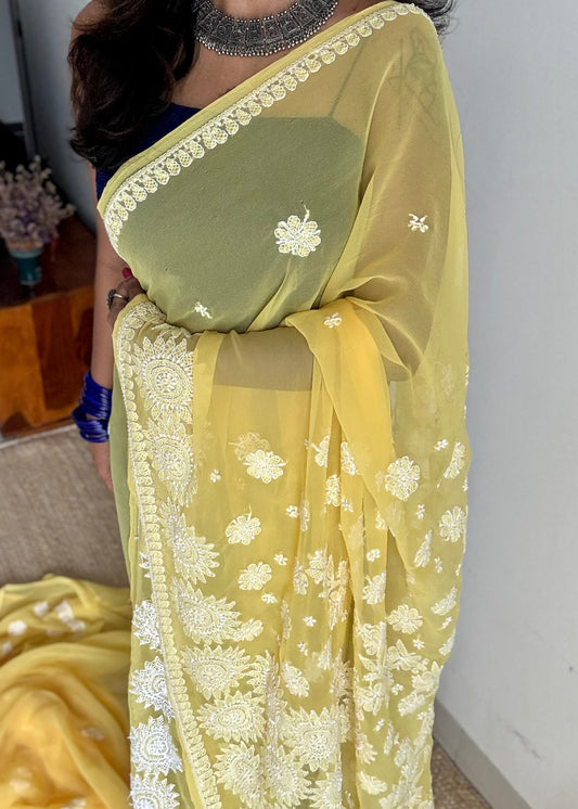 Pehli Subah (first morning) - Yellow Chikankari, georgette YCSLCJULCK01