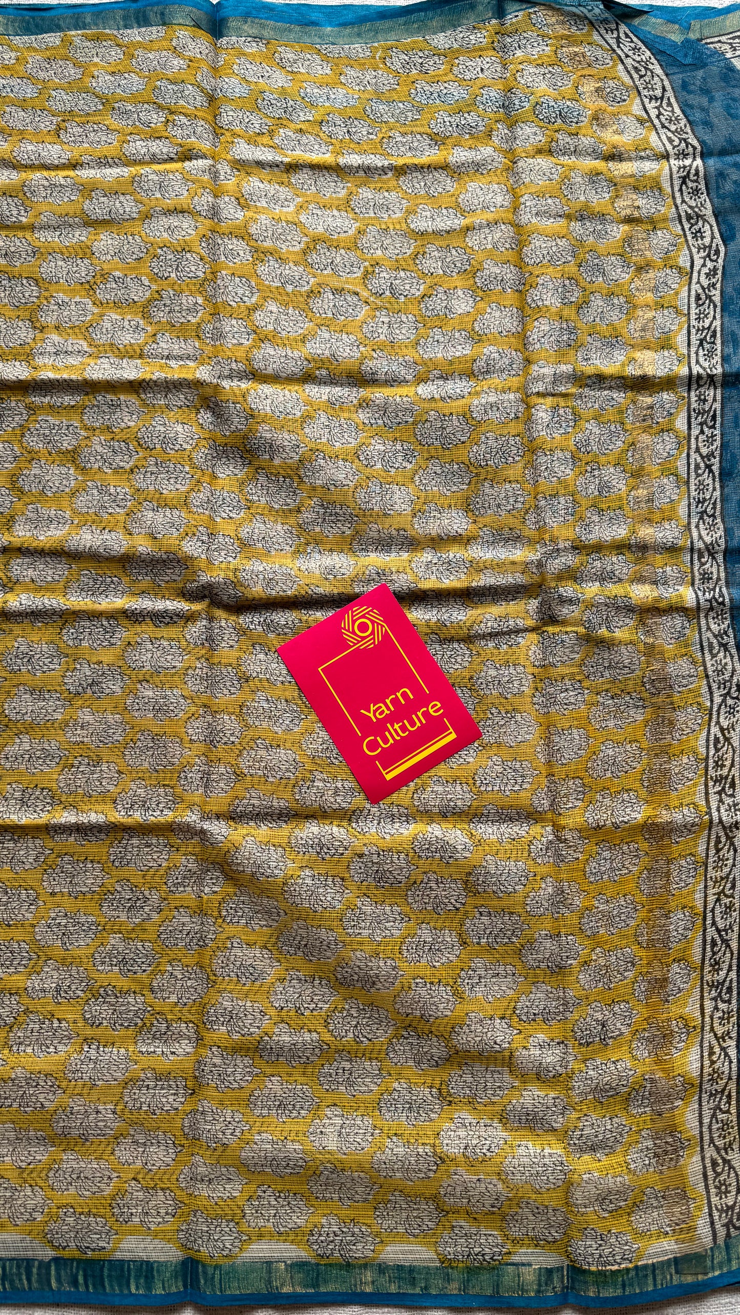 Pina Colada - Ivory with yellow kota doria saree, with gold zari border - YCTORKDAP12