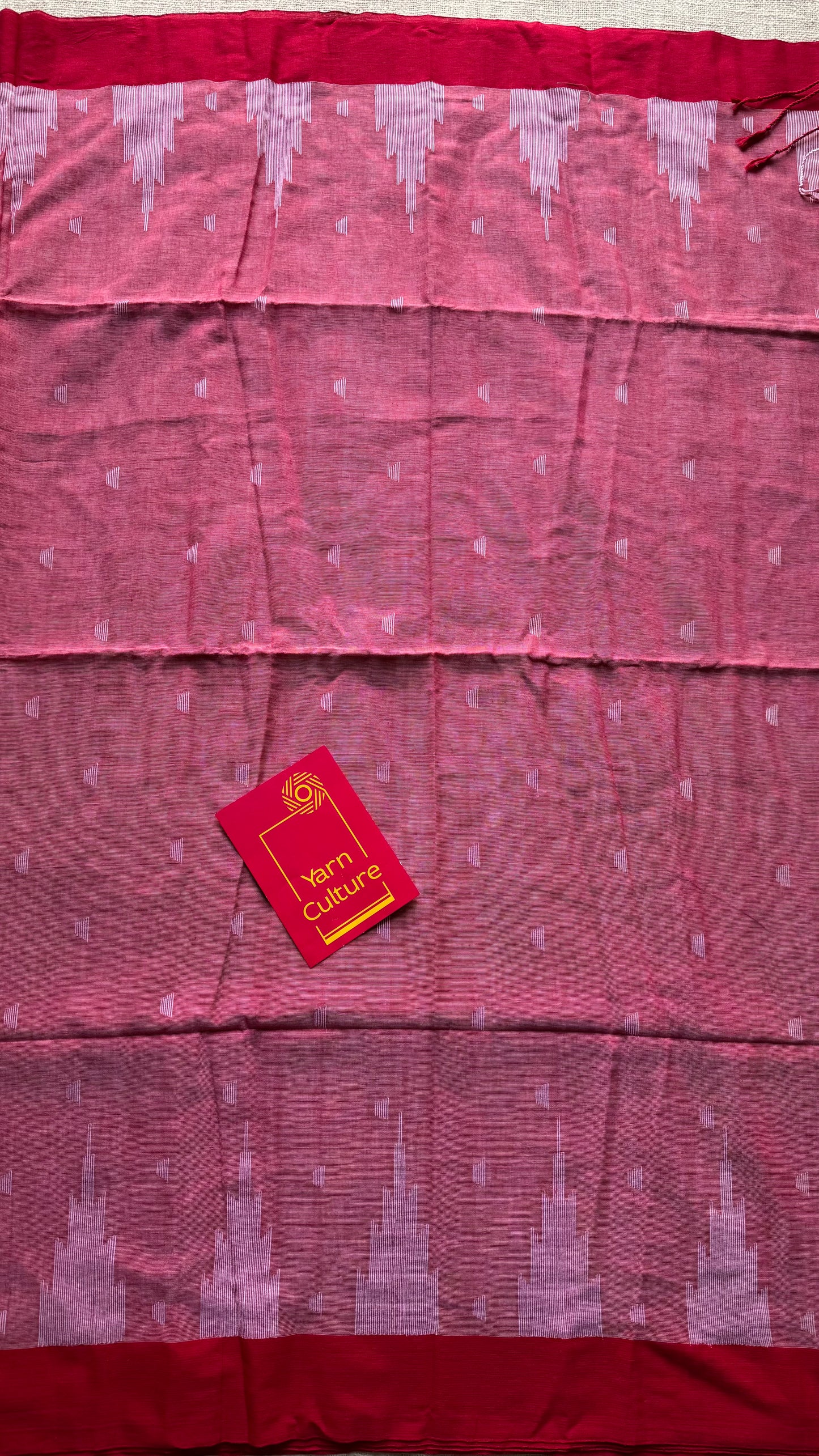 Muted red with dark red borders, temple motif woven threadwork, soft cotton - YCBCMKCDE29