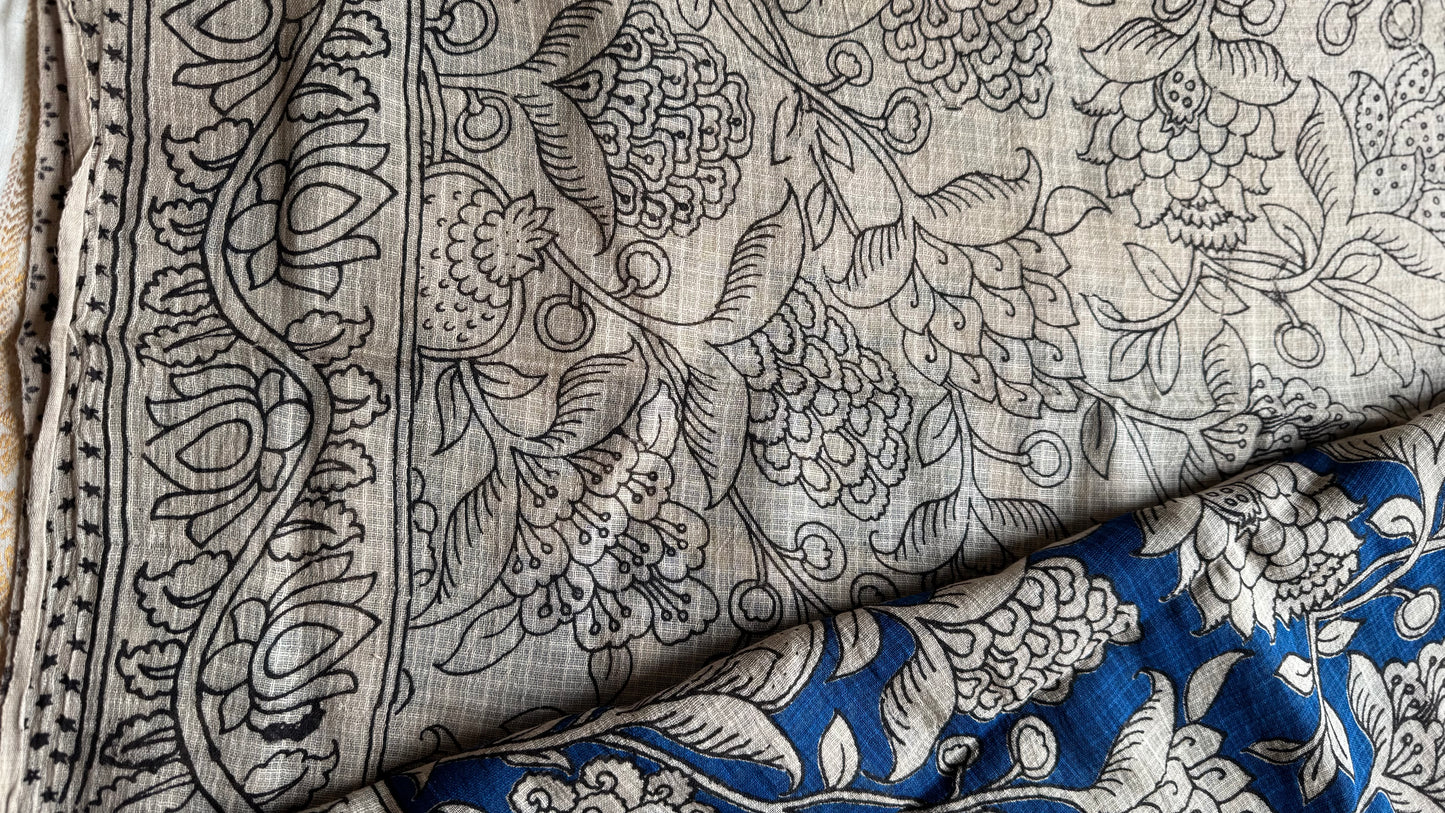 Blue floral kalamkari saree in kota - YCWOTDMA359