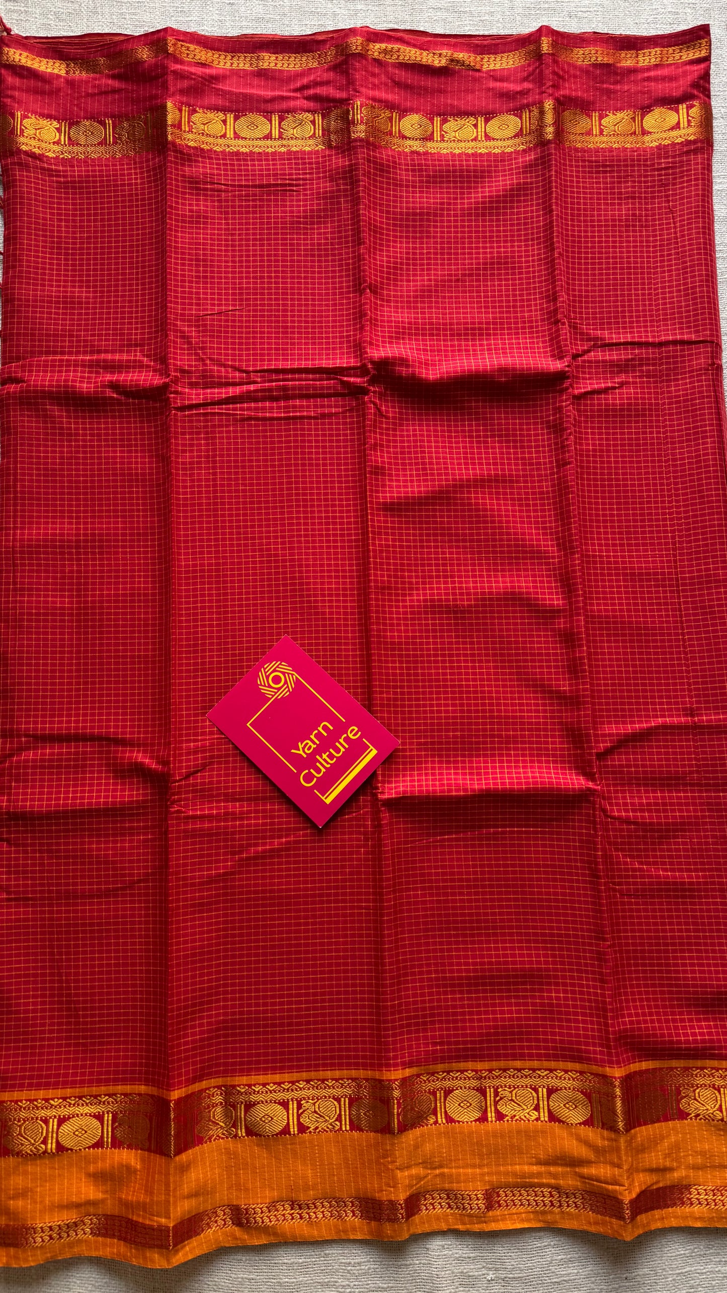 Red checks with red and yellow ganga jamuna borders, premium narayanpet soft cotton - YCWOTDNPJA158