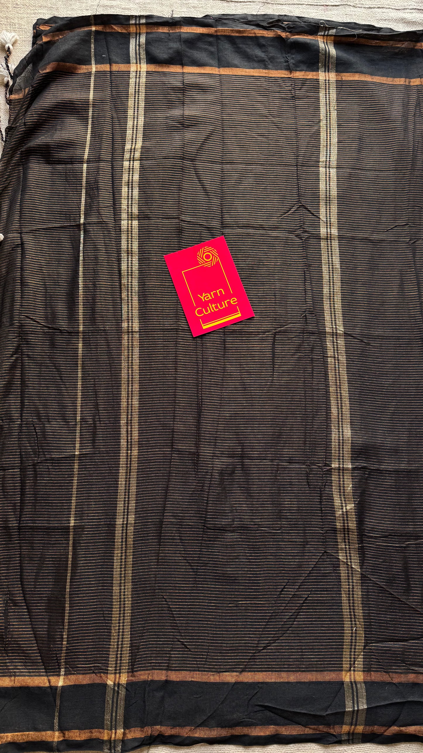 Black, gap border, copper zari stripes, soft  cotton - YCBCKCZDE118