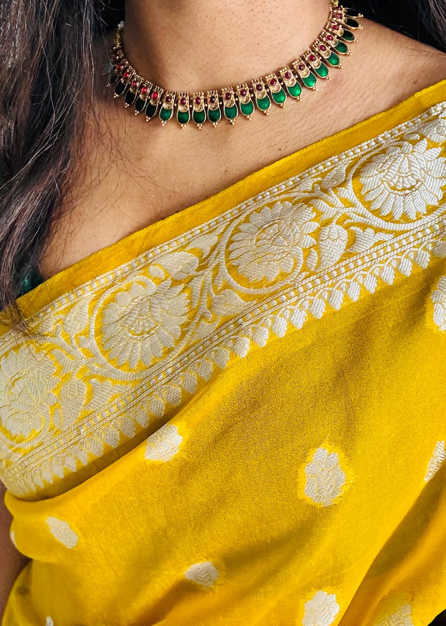 Green nagapadam neckpiece, with earrings - YCGPNP621