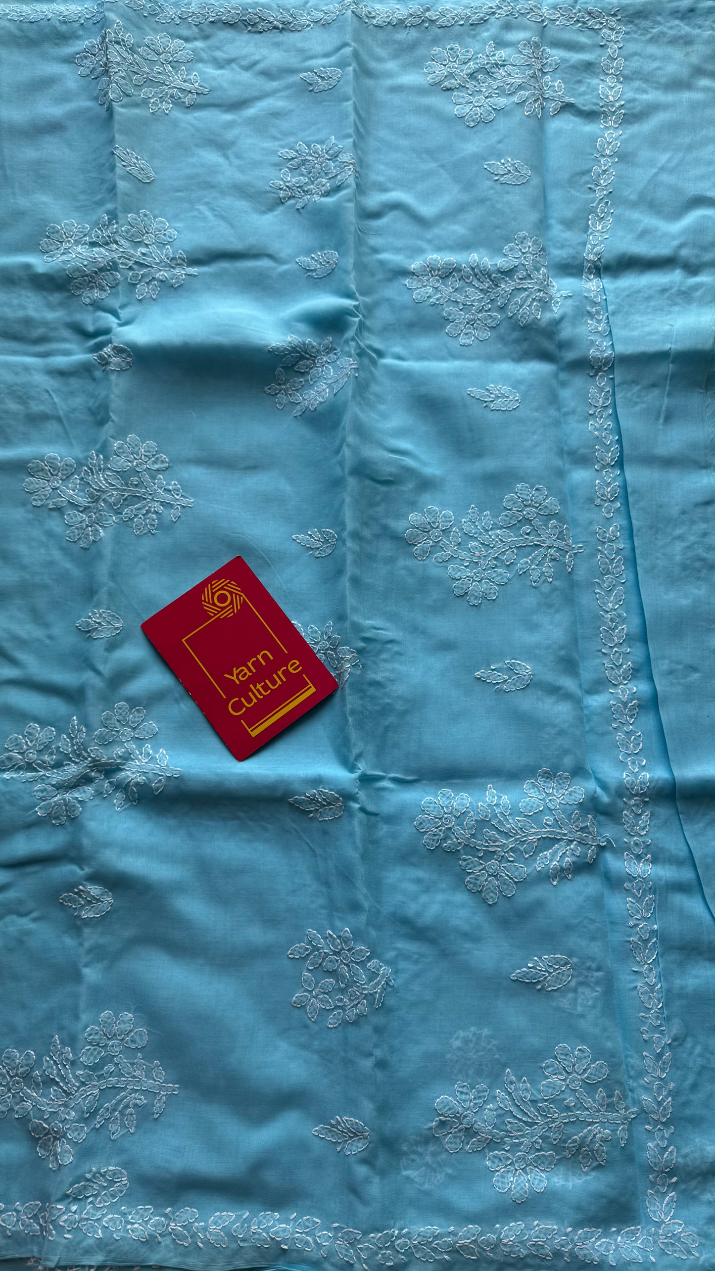 Falak - sky blue hand-embroidered chikankari cotton saree - YCLCKFE424