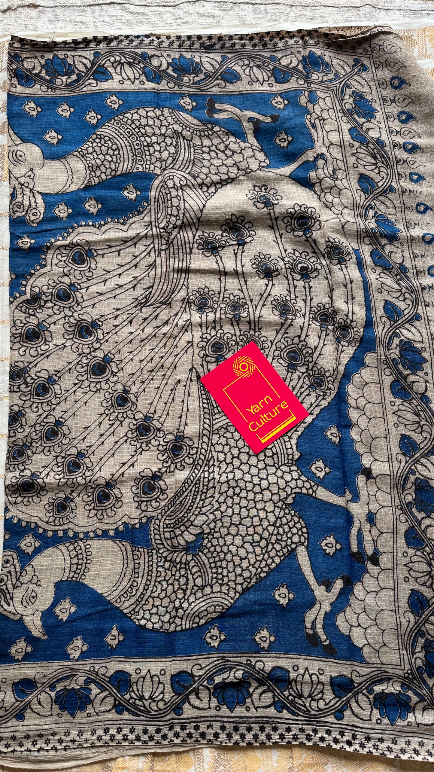 Blue floral kalamkari saree in kota - YCWOTDMA359