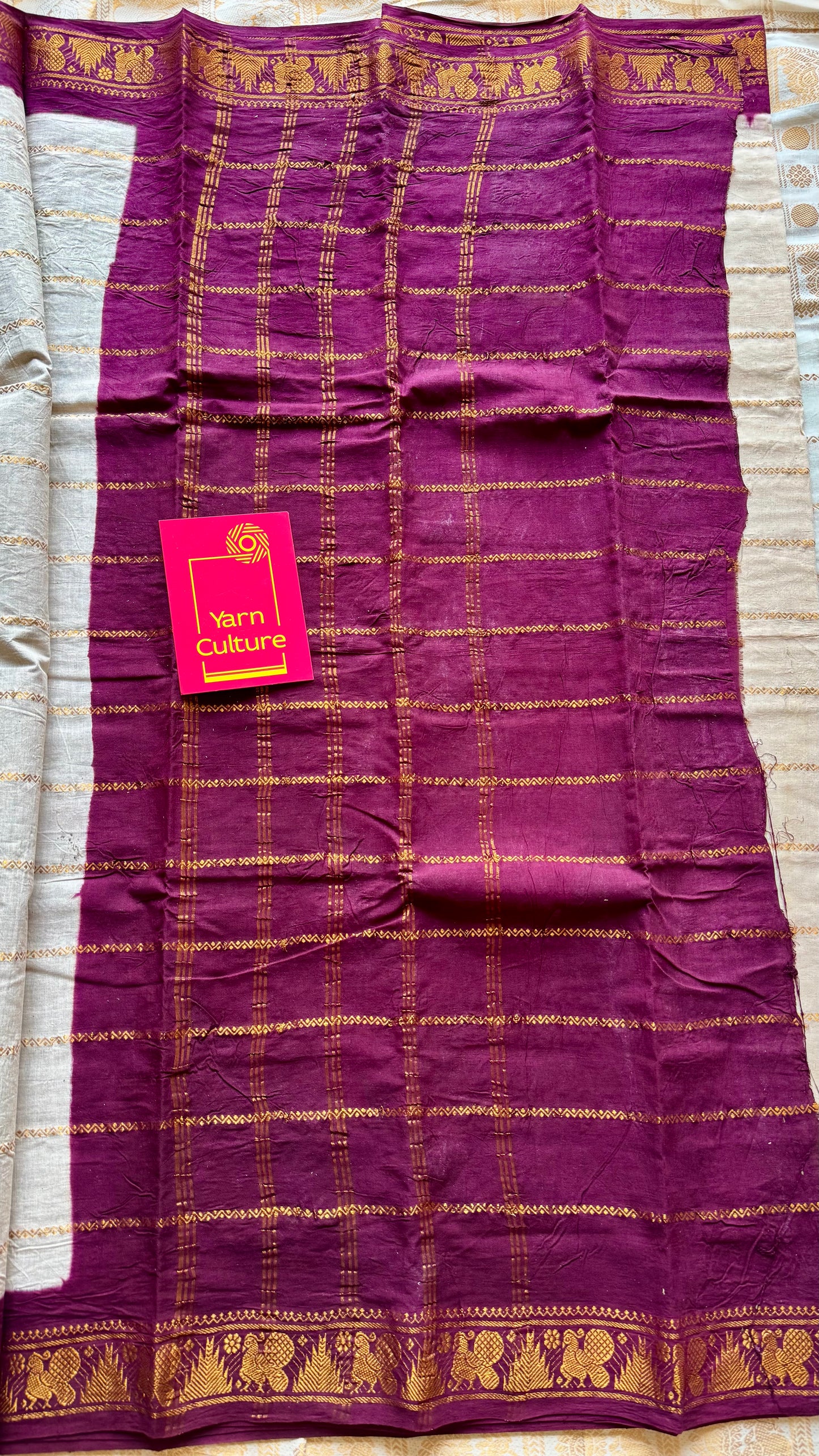 Ivory with maroon contrast velthaari sungudi, kattuchayam dyed madurai cotton - YCIEON103