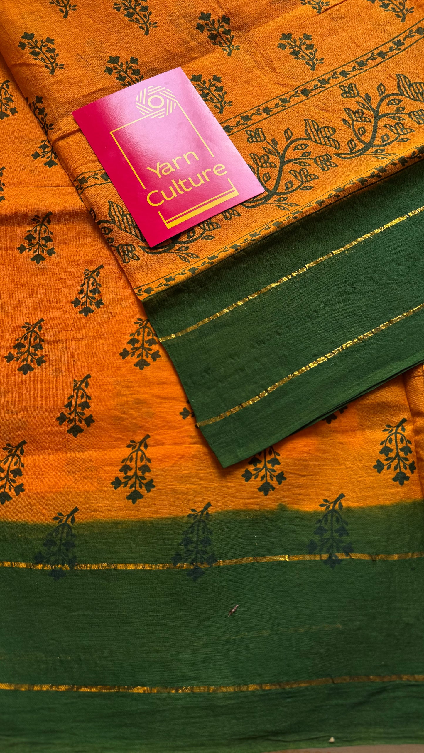 Mango yellow with green contrast, kattuchayam dyed madurai cotton saree - YCCOTNMA245