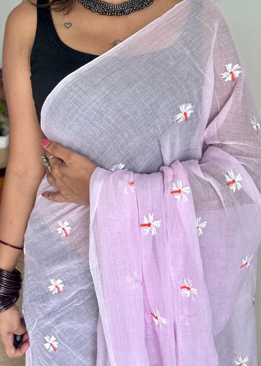 Light pink parijat mul cotton saree  - YCBCMCAP36