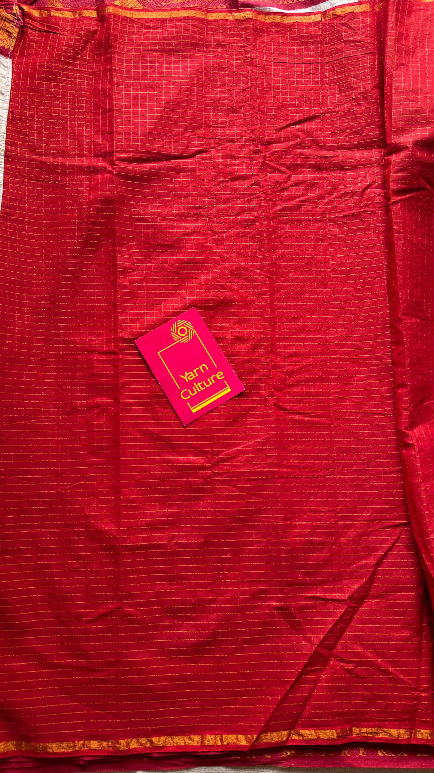 Ivory with red, sungudi cotton half-half saree - YCCOTNMSFE353
