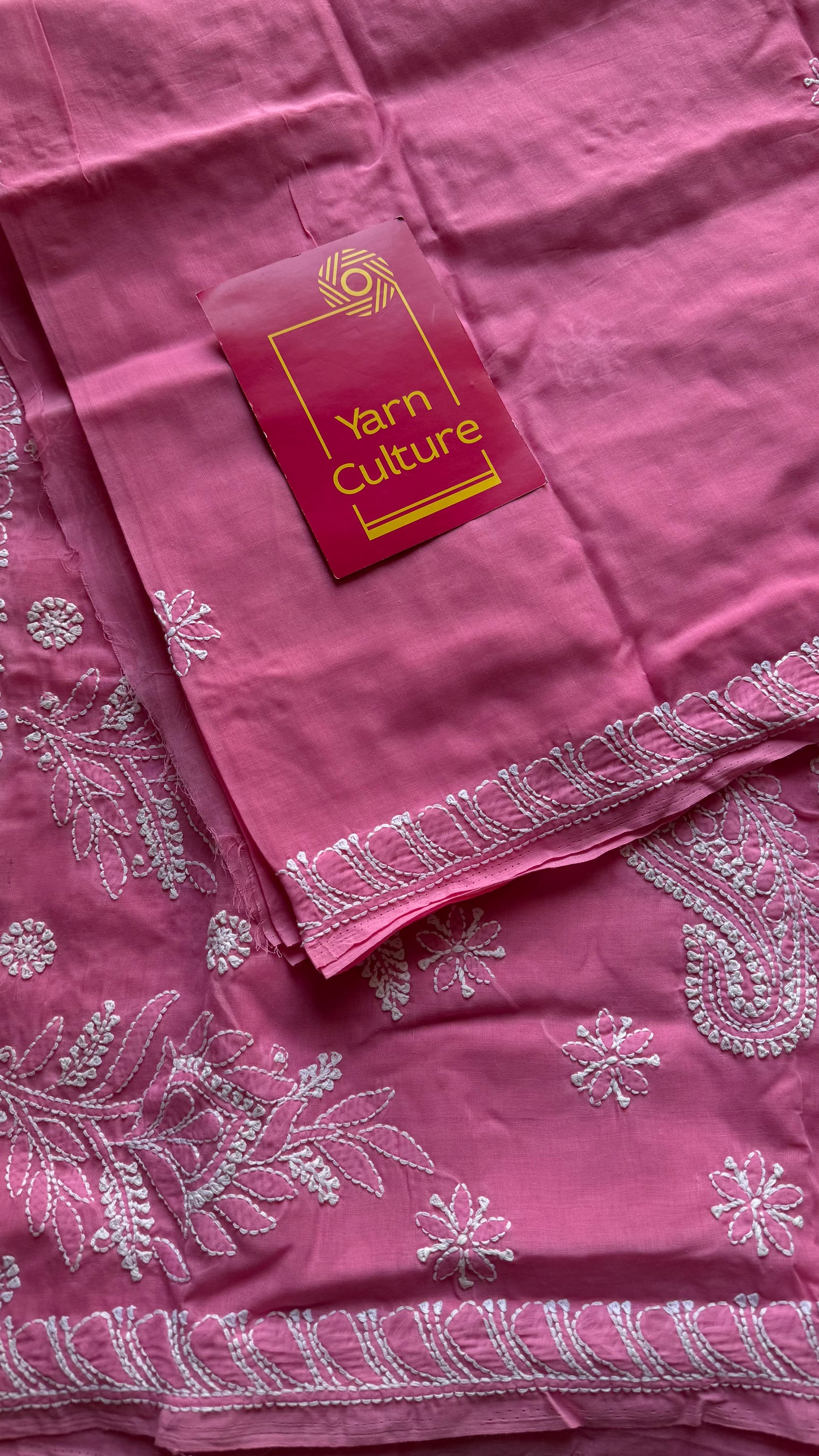 Zehra - persian pink hand-embroidered chikankari cotton saree - YCLCKFE421