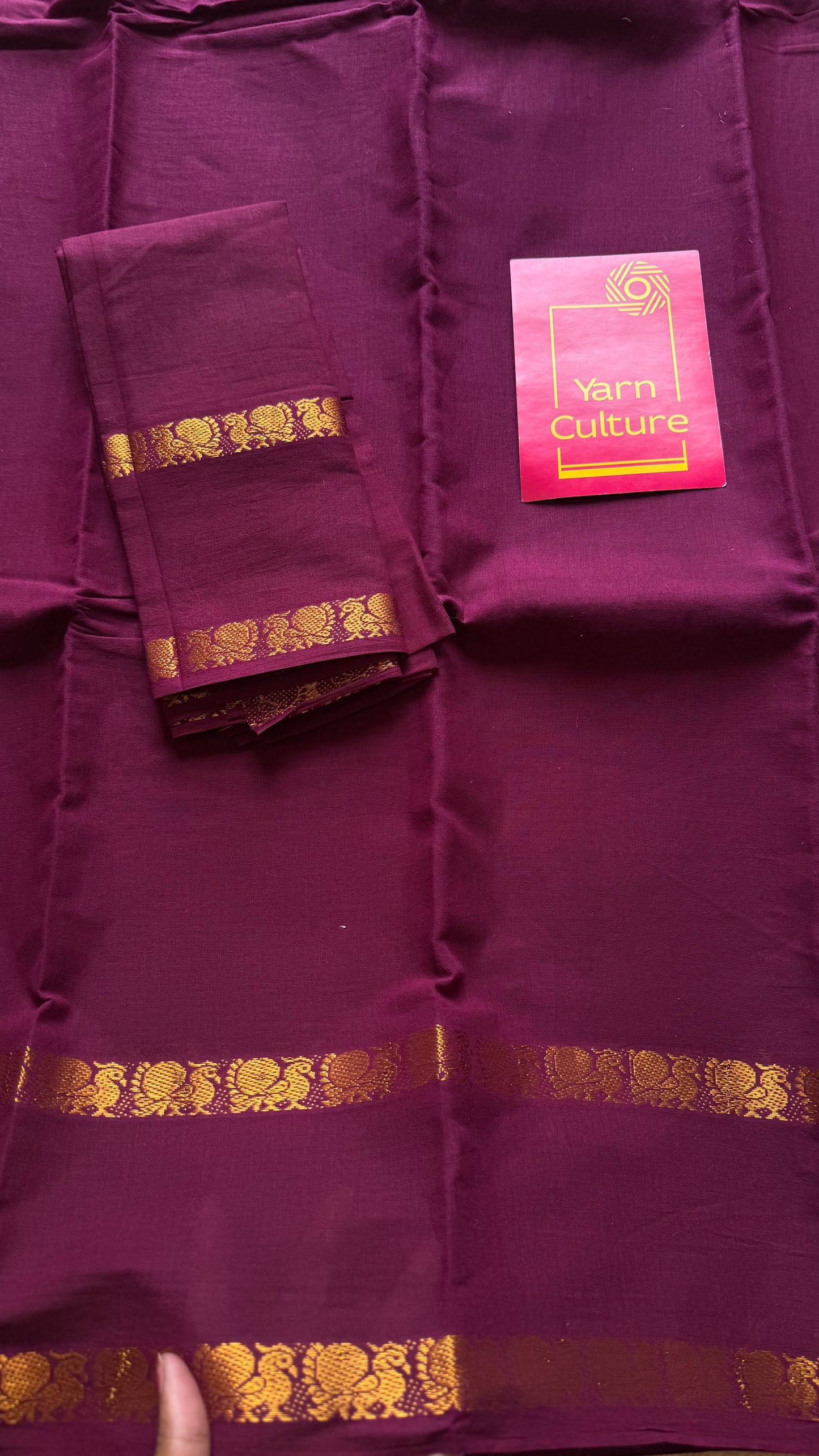 Dark purple pink (vadamalli) rettaipettu peacock double bordered, kattuchayam dyed madurai cotton saree  - YCCOTNMSAP210