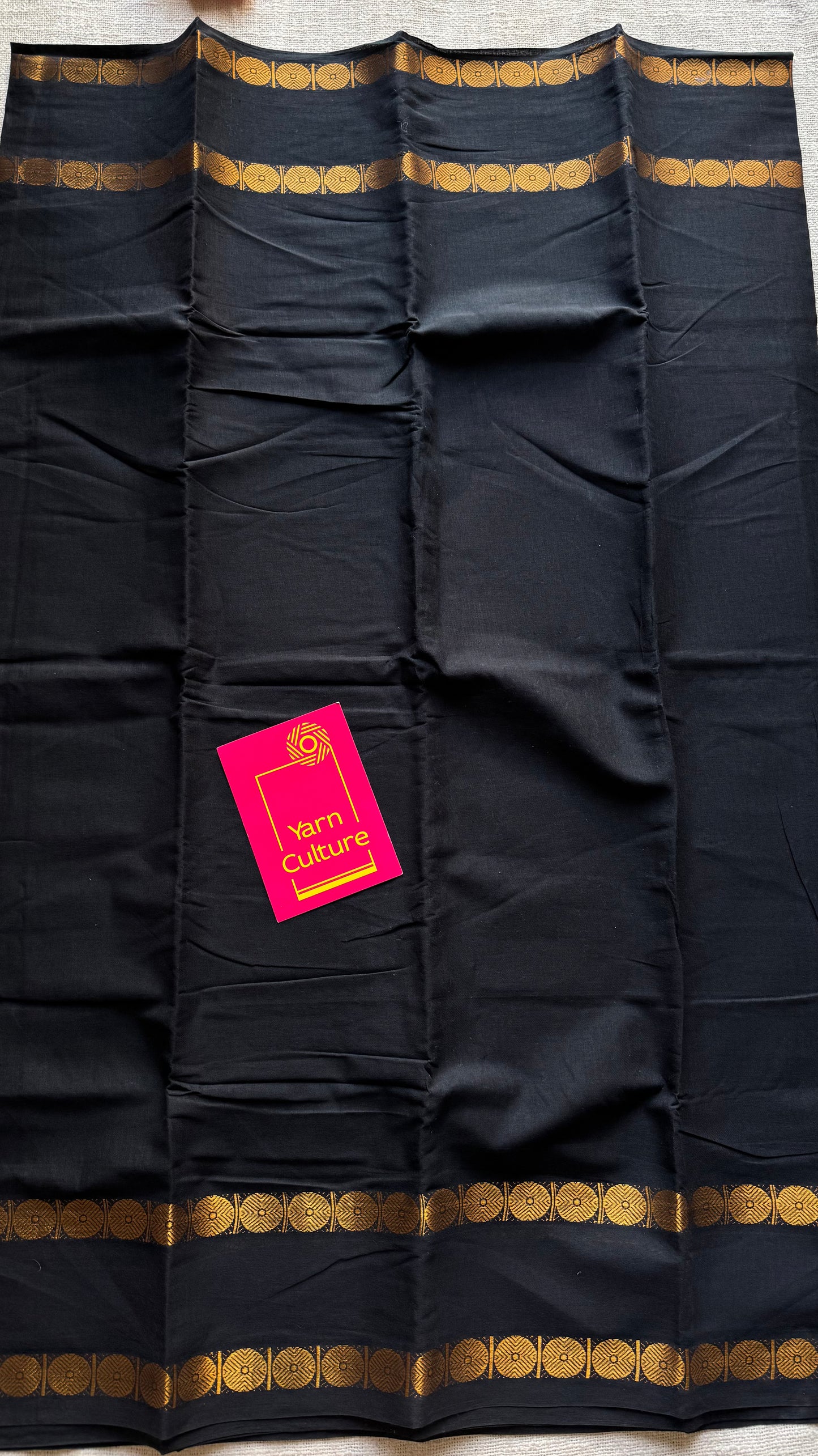 Black with round motif gap border, kattuchayam dyed madurai cotton saree - YCCOTNMSFE113