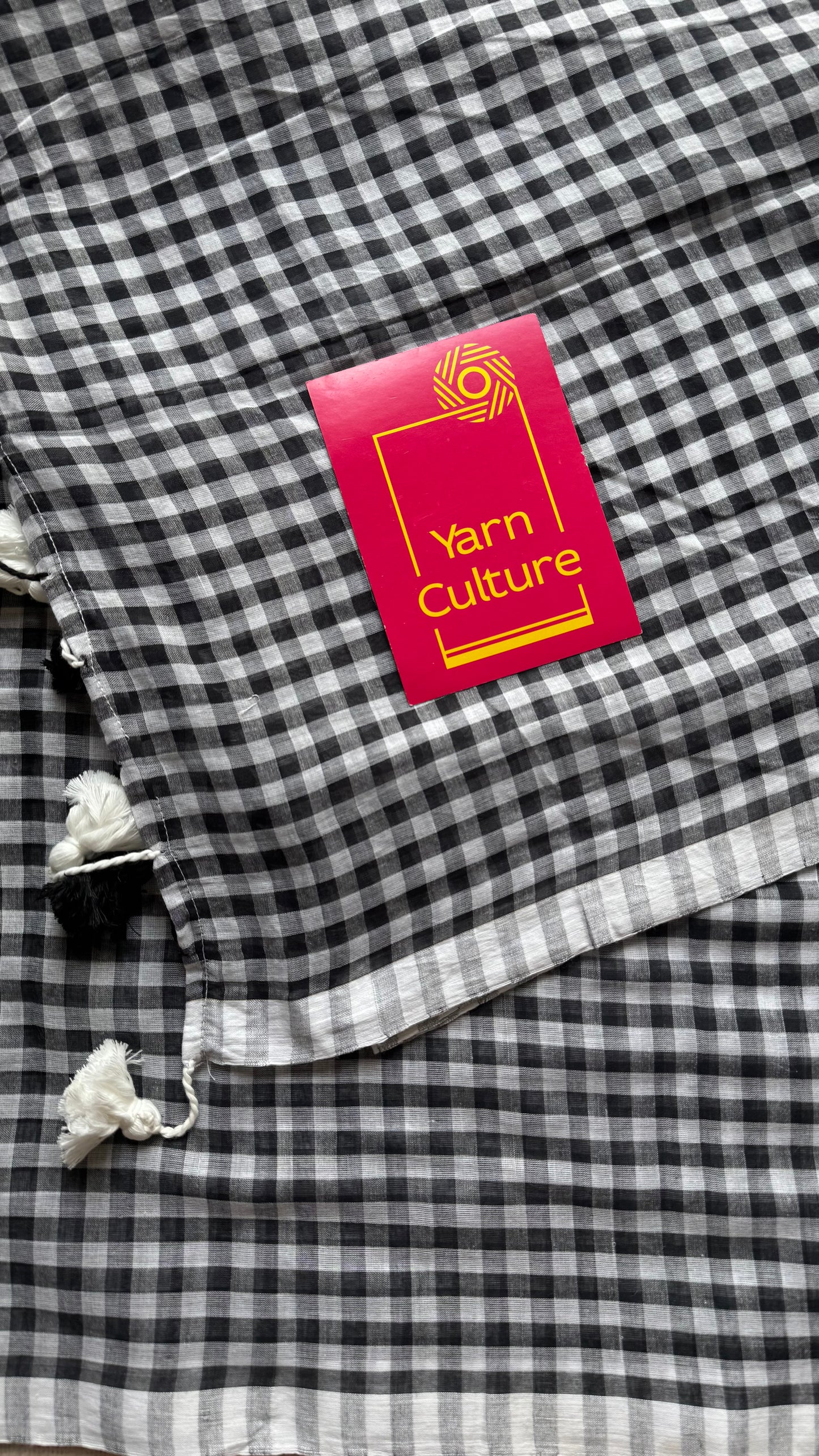 Black and white checkered mul cotton saree  - YCBCMCCMA29