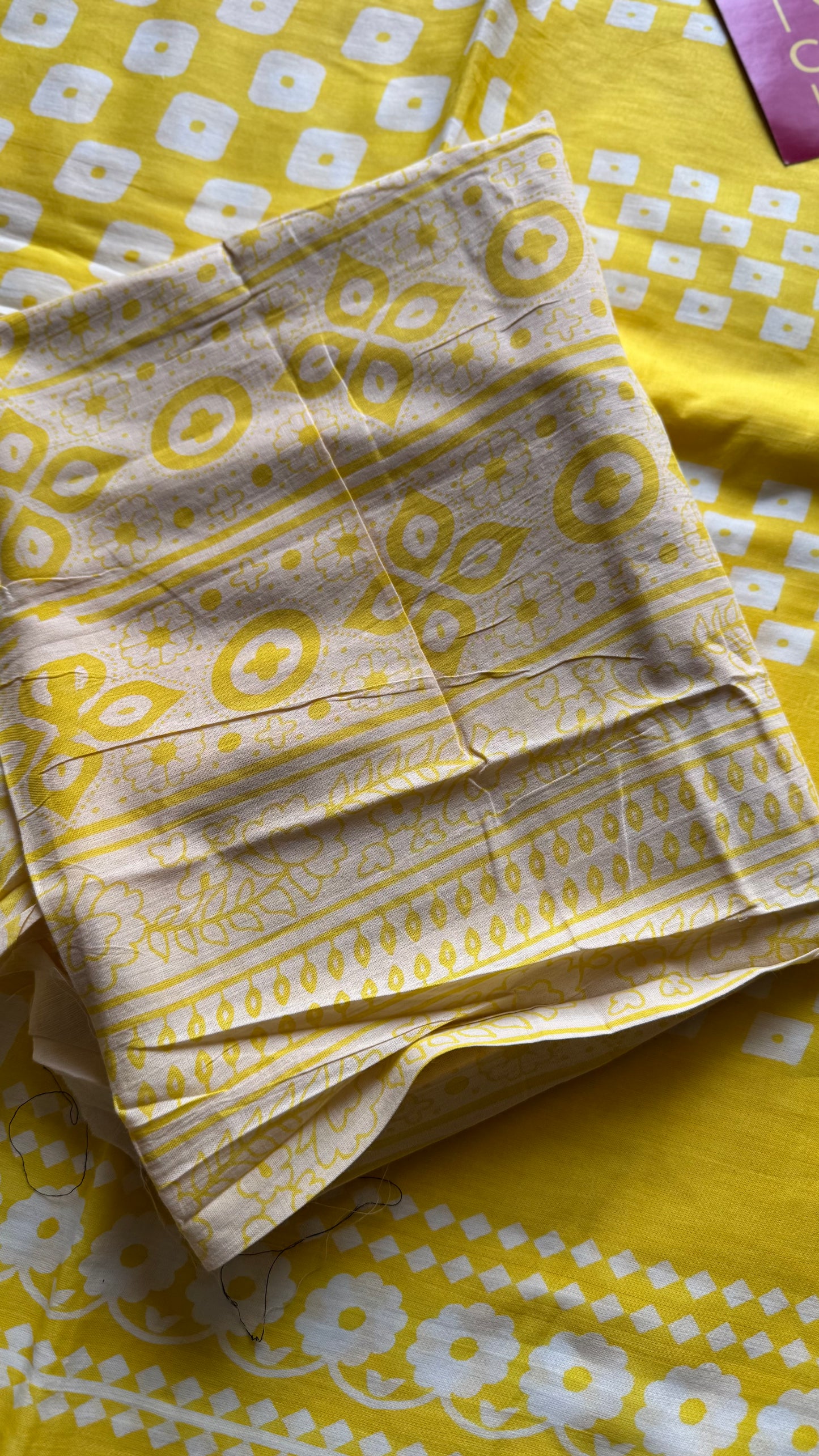 Yellow with white prints, soft cotton saree - YCTORCMA03