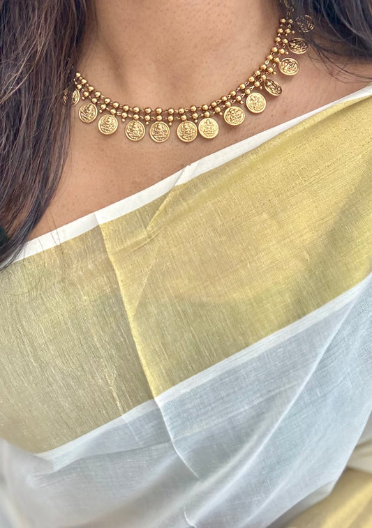Antique gold, coin necklace with jhumka - YCAGC22