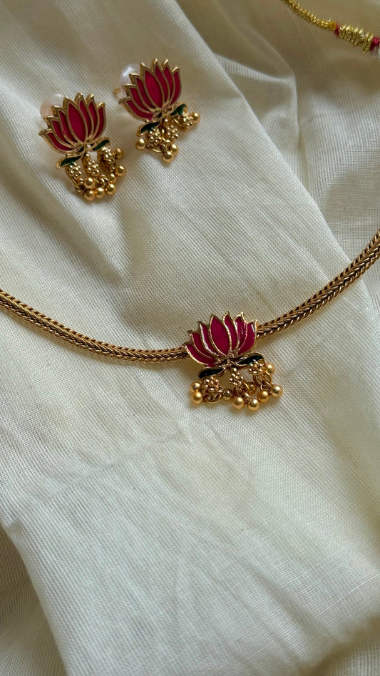 Pink lotus attigai with earrings - YCAGC147
