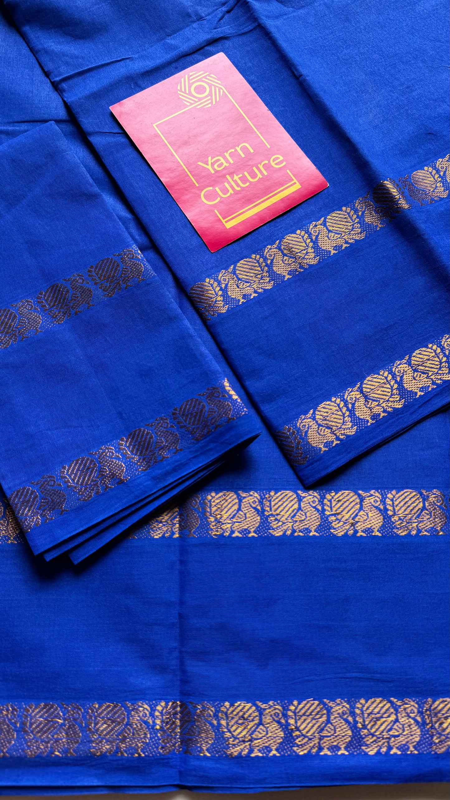 Electric blue rettaipettu peacock gap border, kattuchayam dyed madurai cotton saree  - YCCOTNMSJUL01