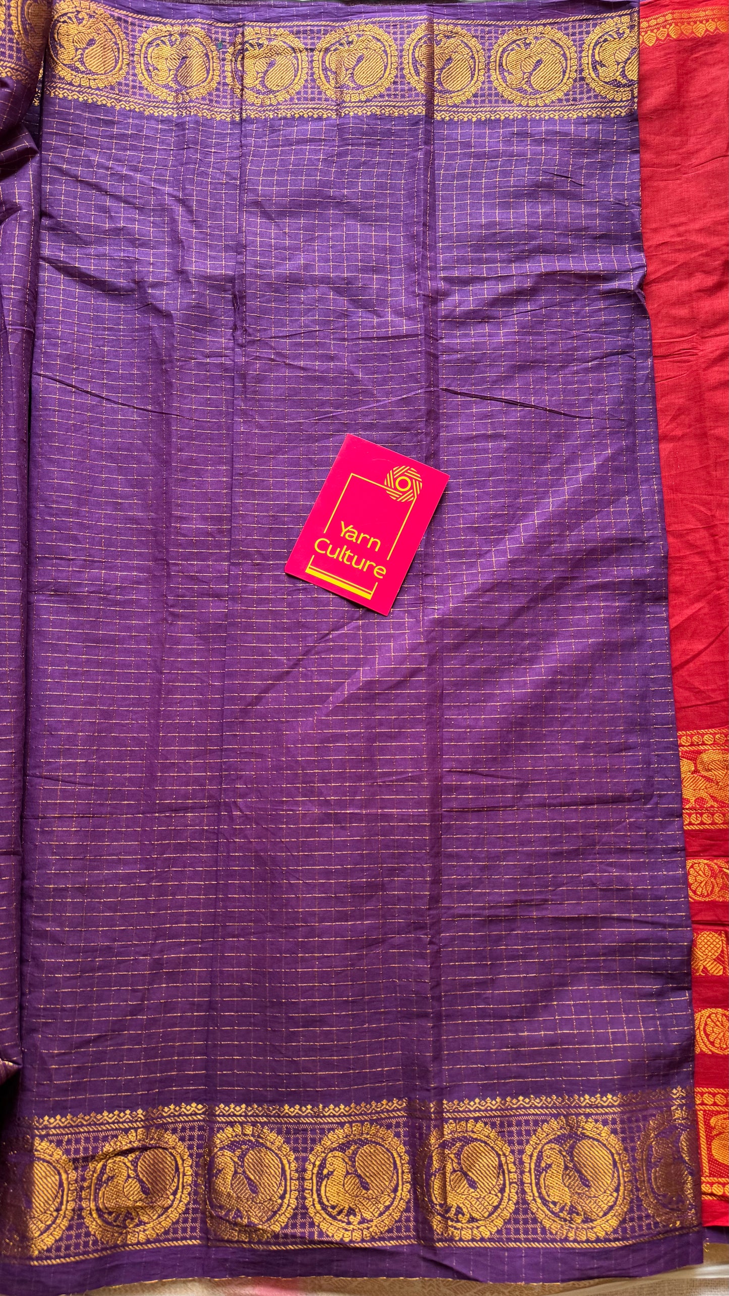 Chilli red and purple, sungudi cotton half-half saree - YCCOTNIDMA309