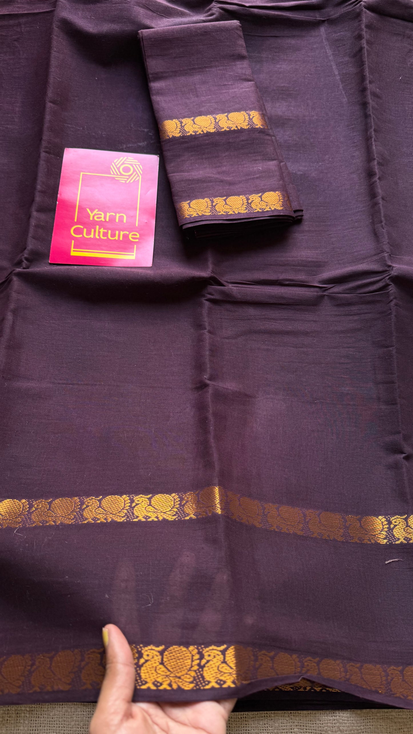 Brown rettaipettu peacock double bordered, kattuchayam dyed madurai cotton saree  - YCCOTNMSFE328
