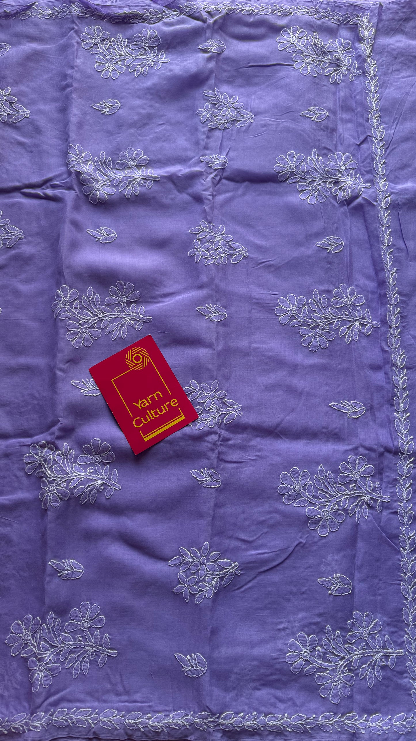 Inaya - lilac hand-embroidered chikankari cotton saree - YCLCKFE419