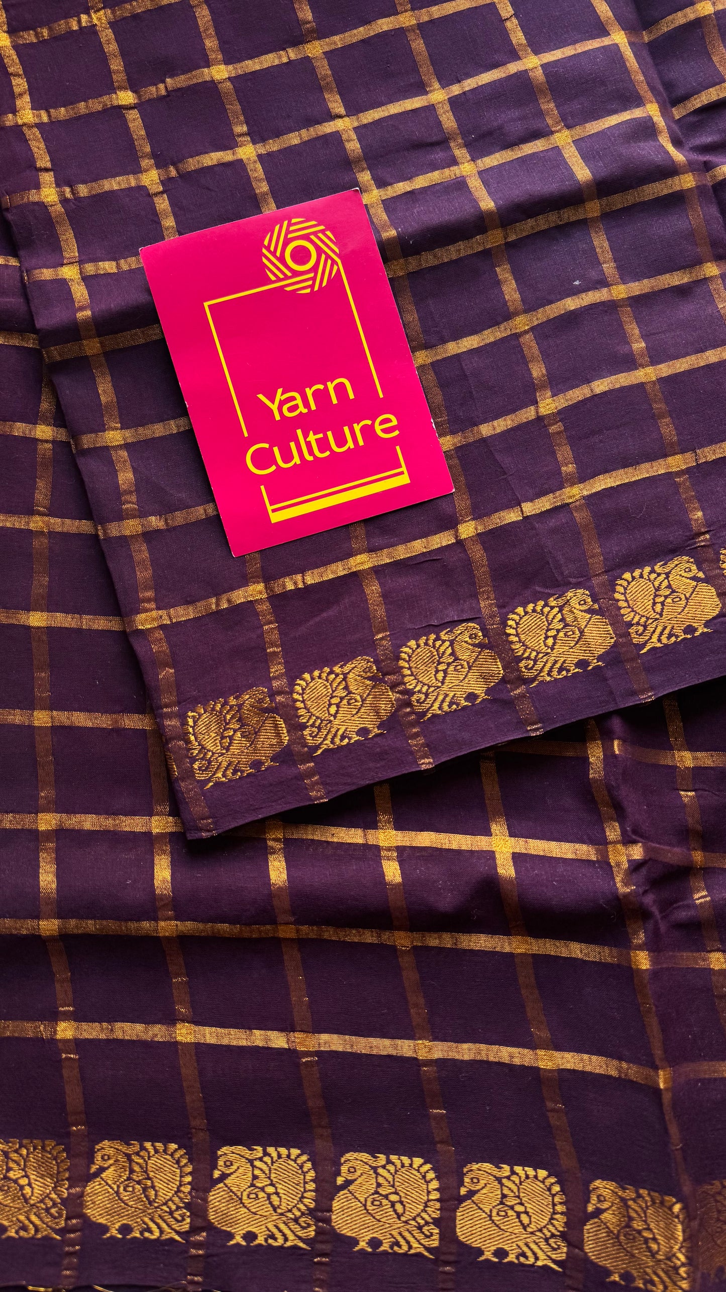 Purple brown pavithra kattam kattuchayam dyed madurai cotton saree - YCCOTNMSFE128