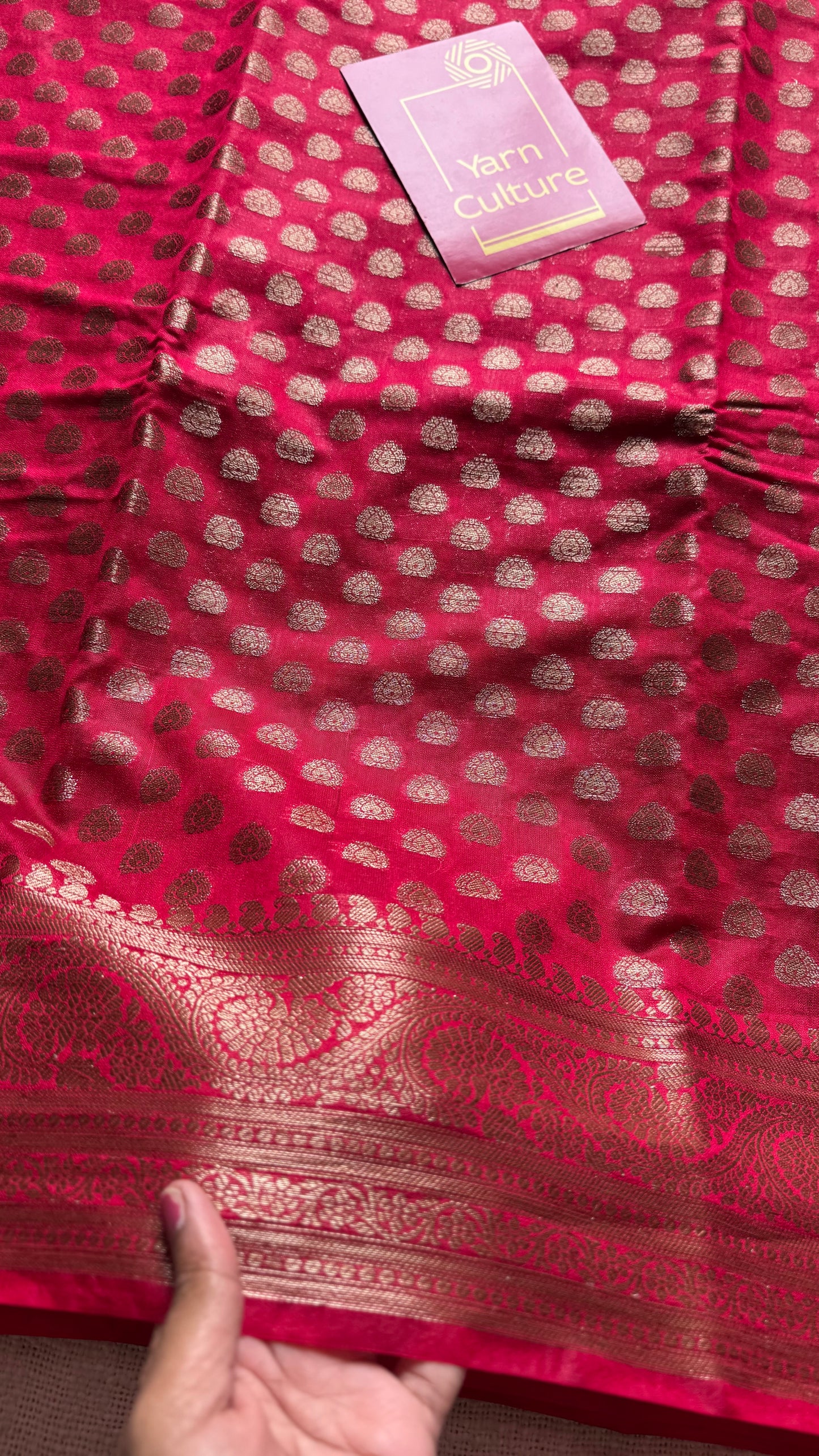 Vermilion - Bright red, antique gold zari, Banarasi semi georgette - YCBLFEGAGZ17