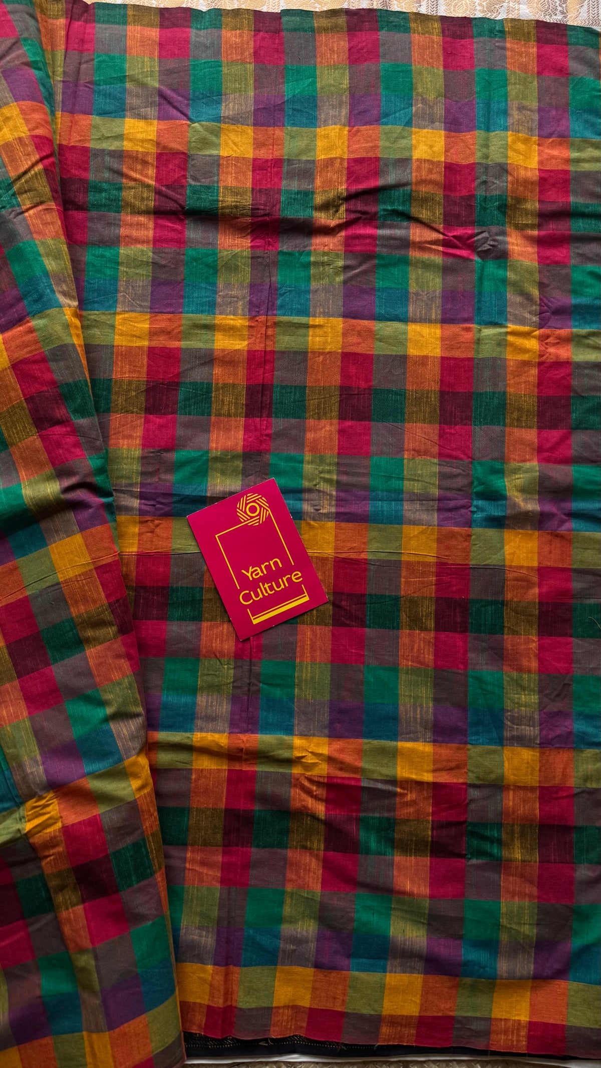 Black velthaari stripes with multicoloured madras checks, cotton half and half saree - YCCOTNIDOC167