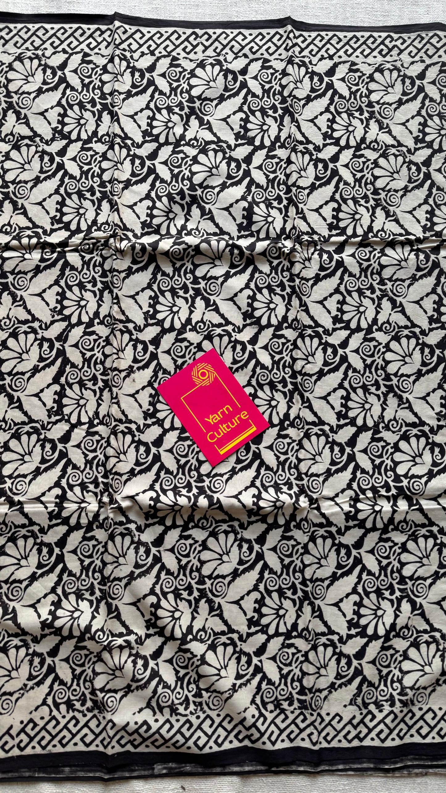 Raah - black and white to earthy brown, half half pattern, block print, soft cotton - YCWOTDNOBP93