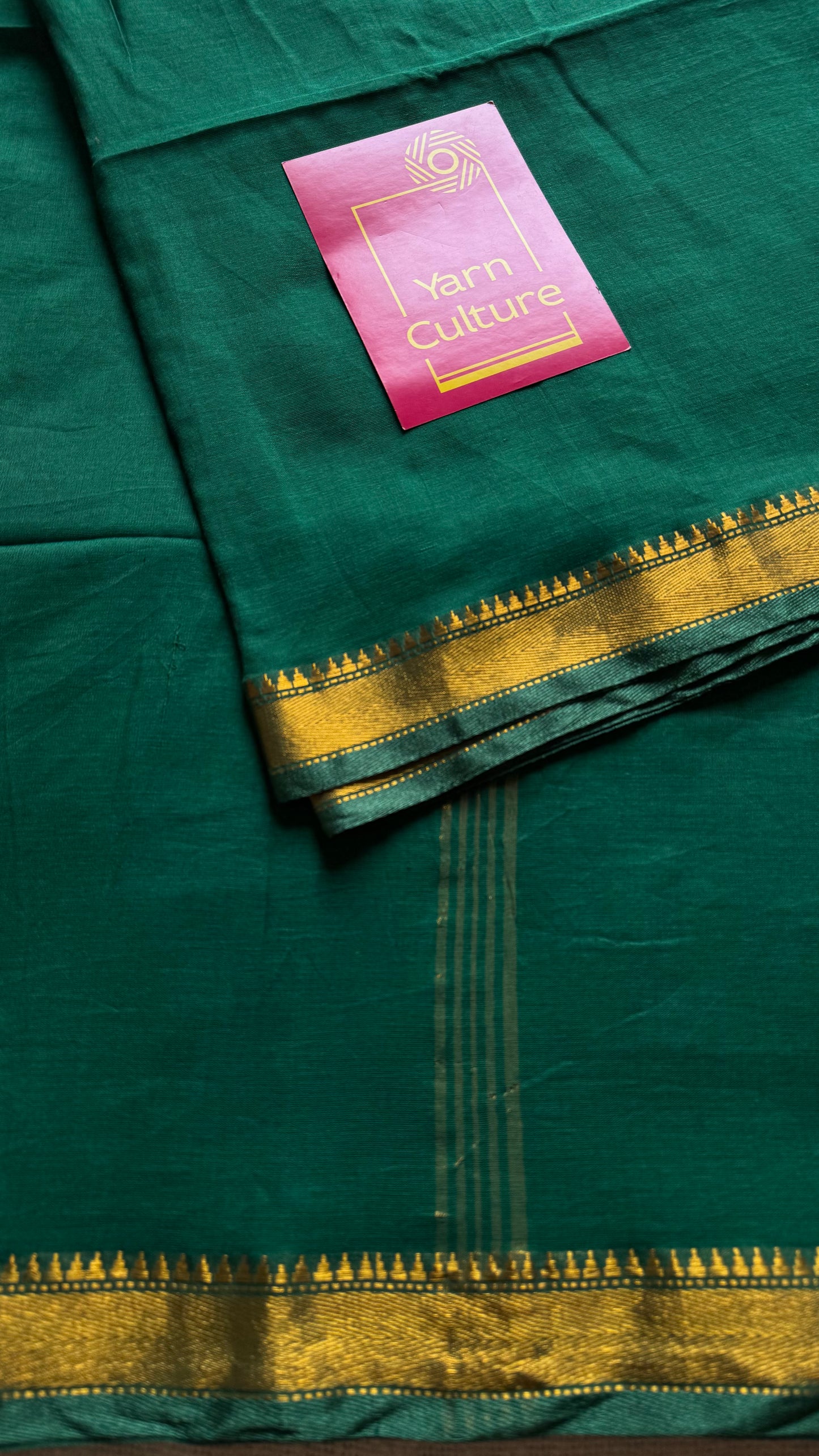 Dark green soft cotton with maheswari gold zari border - YCBCMCFE215